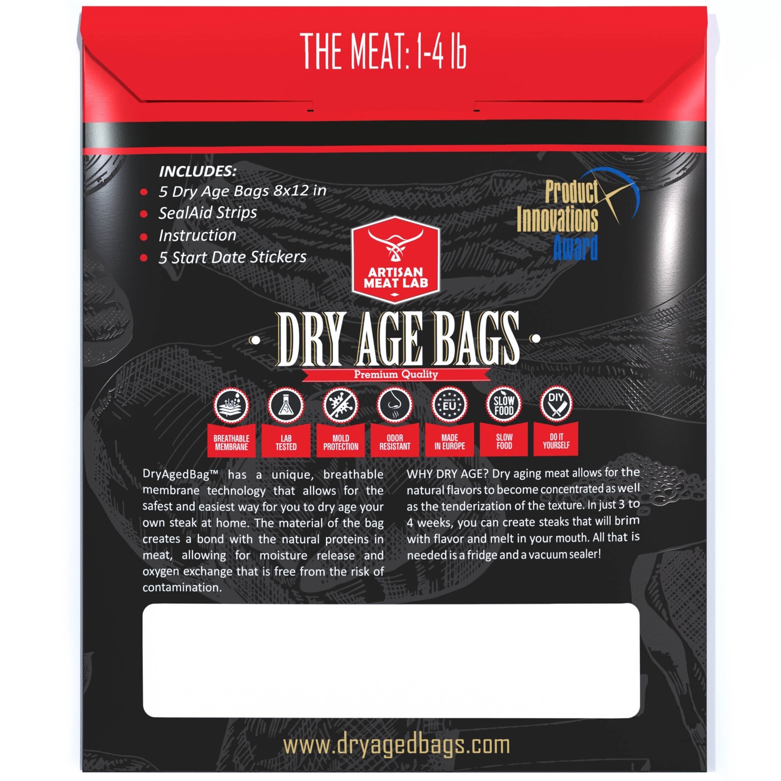 Dry Age Bags for Meat Make Steaks at Home Easily & Safely – 5 pcs. bags 8×12 in