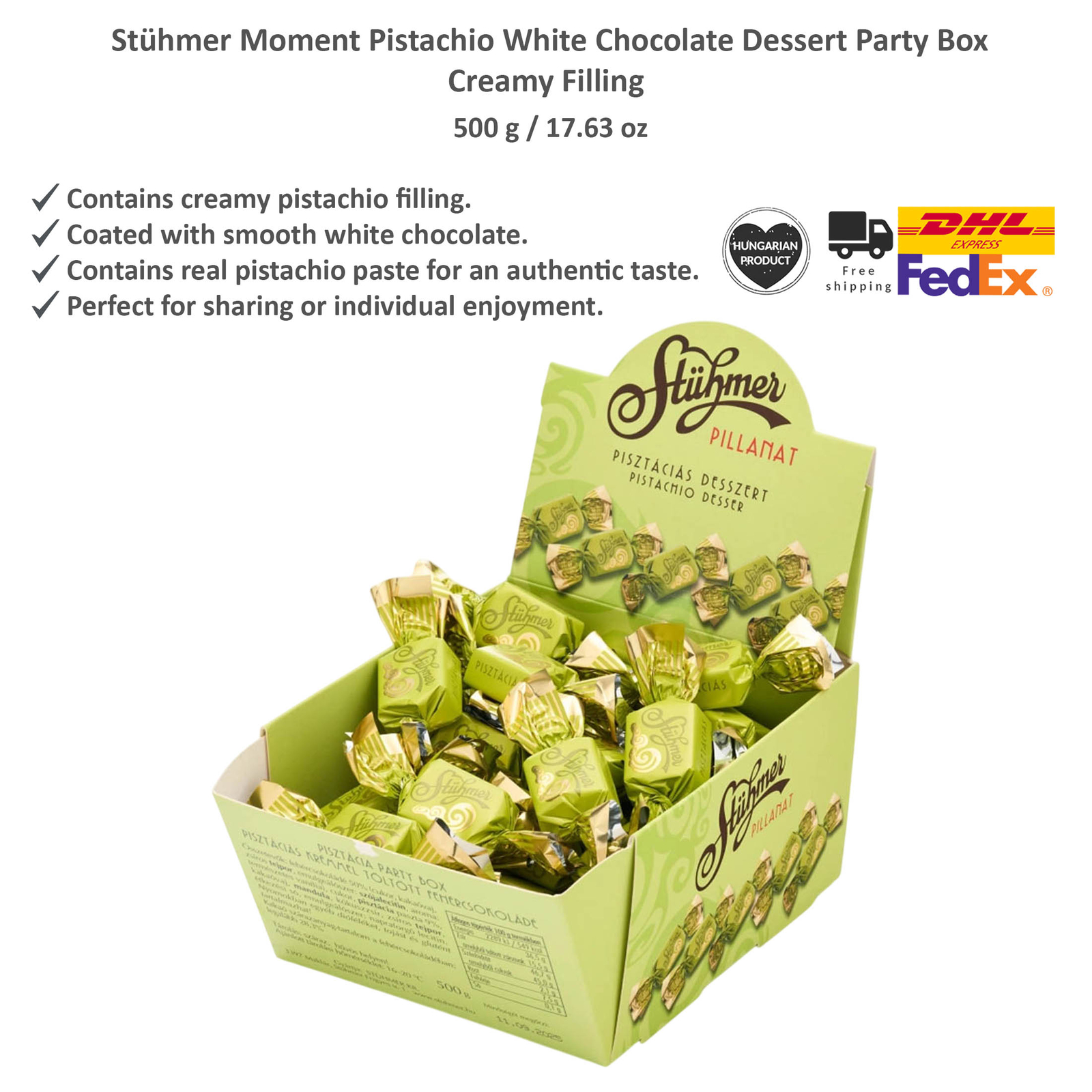 Stühmer Moment Pistachio White Chocolate Dessert Party Box Creamy Filling 500g