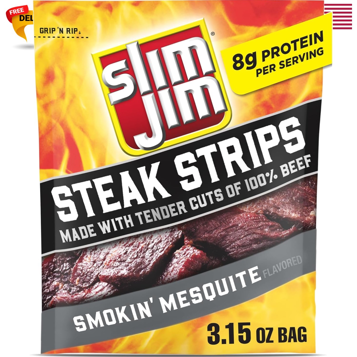Smoked Steak Strips, Smokin’ Mesquite Flavor, 8g Protein Per Serving, 3.15 oz…
