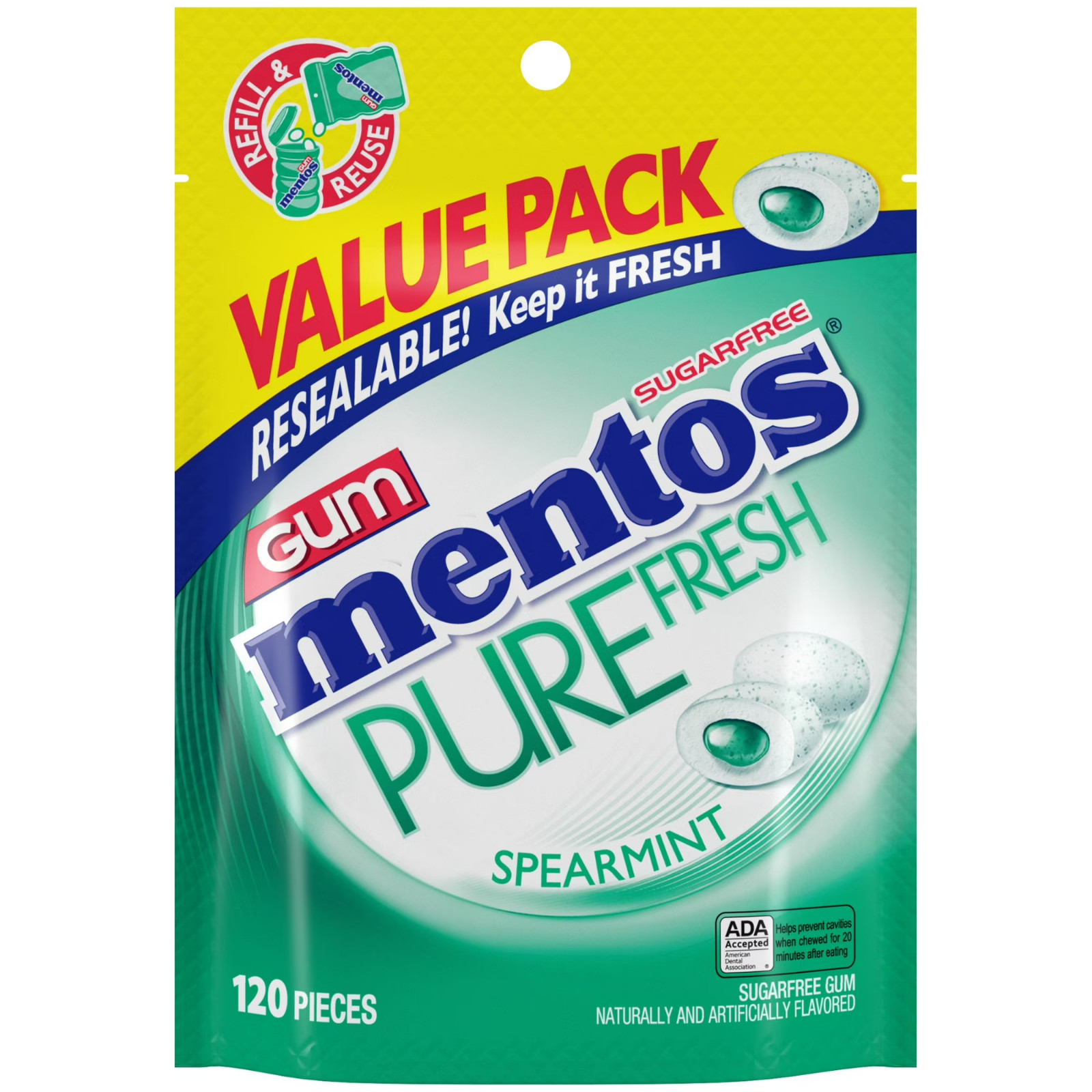 (PACK OF 2) Mentos Pure Sugar-Free Gum with Xylitol, Spearmint, Nut Free,120GUMS
