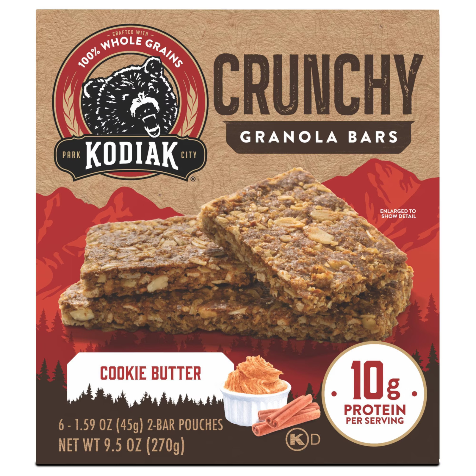 Kodiak Protein-Packed Cookie Butter Crunchy Granola Bars, 1.59 oz, 6 Count, Shel