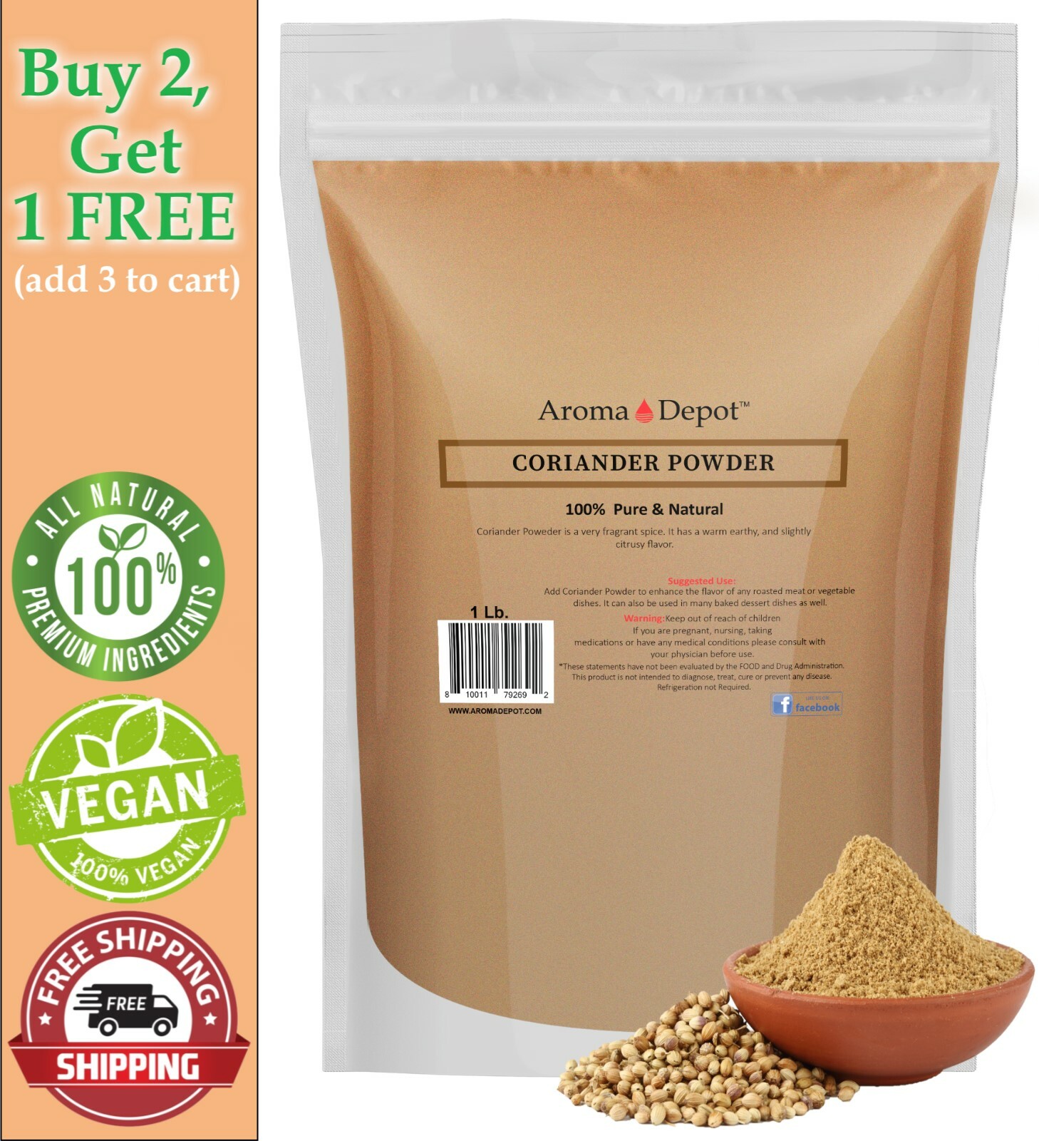 1lb Coriander Seed Powder Cilantro en Polvo Fresh Ground Spices Herb All Natural