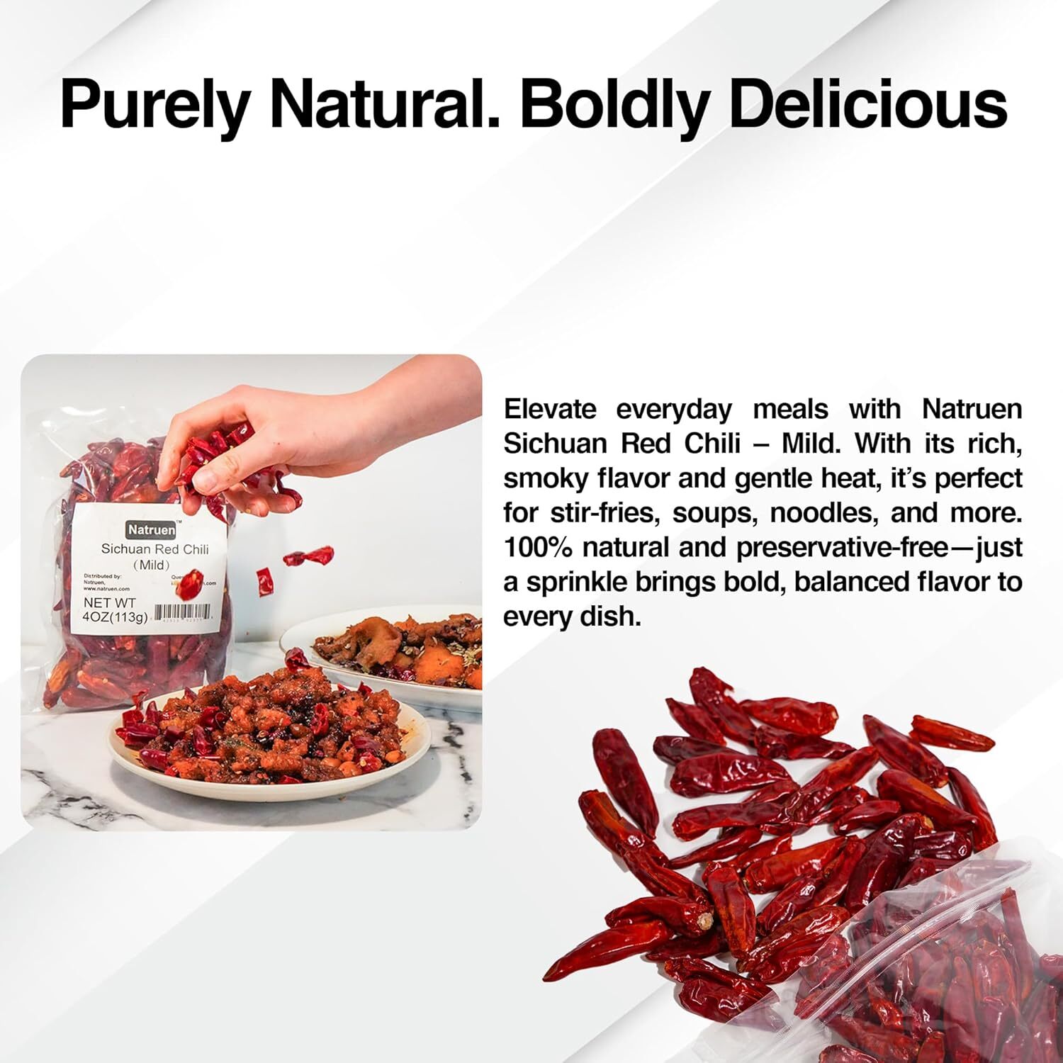 Natruen Whole Dry Szechuan Chinese Red Chili Pods 4oz (Medium Hot)