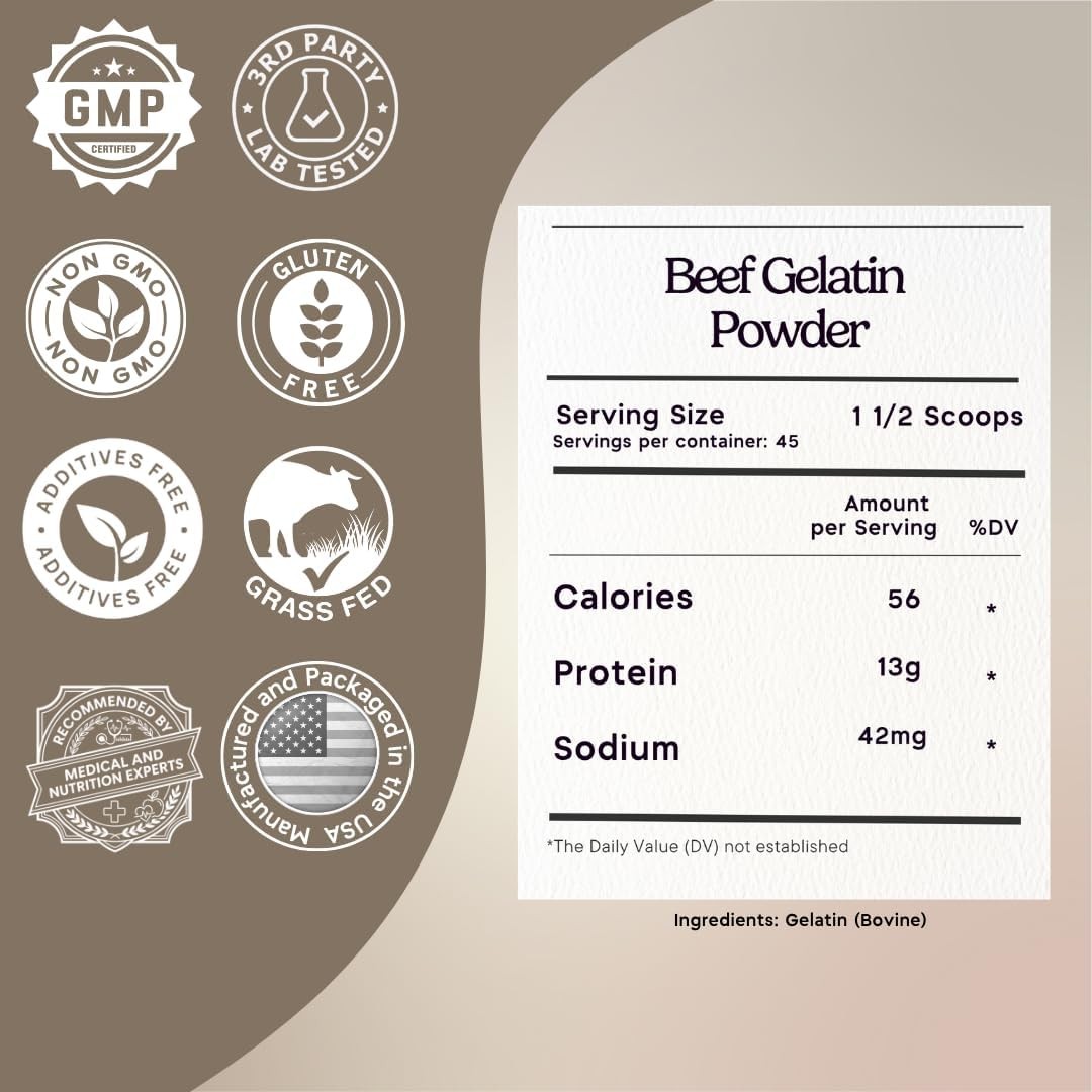 Grass-Fed Gelatin Powder, 1.5 lb. Custom Anti-Aging Protein for Healthy Hair,