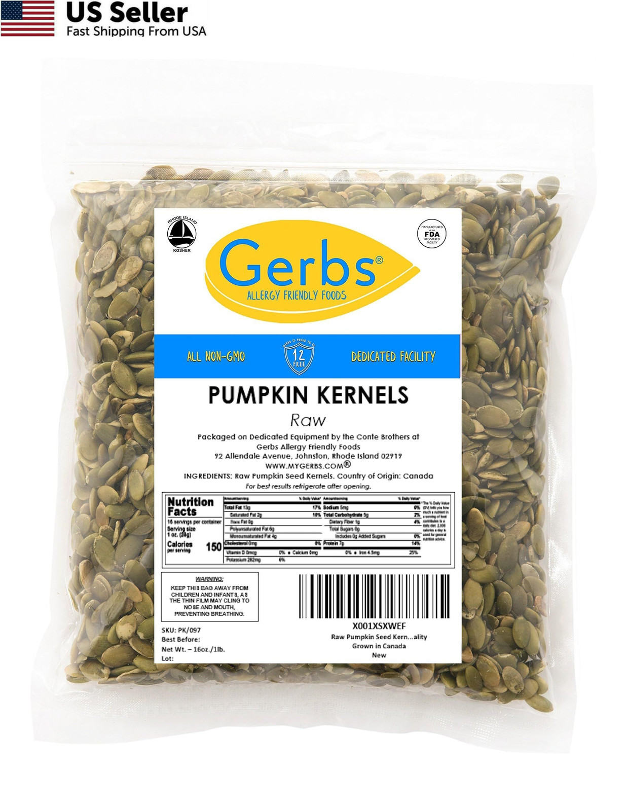 Gerbs Raw Pumpkin Seed Kernels 1 lb. | North American 1 Pound (Pack of 1)