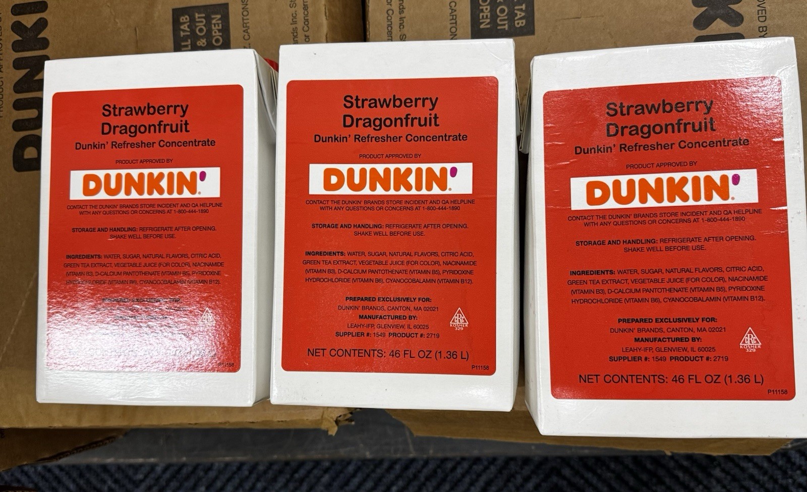 3 Dunkin Strawberry Dragonfruit Refresher Concentrate Free Shipping Exp 9/25/26