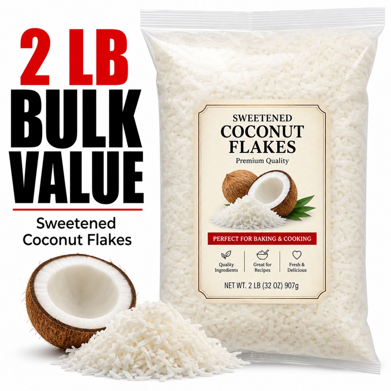 Sweetened Coconut Flakes 2 lb Bulk Bag Baking Cooking Topping Fresh