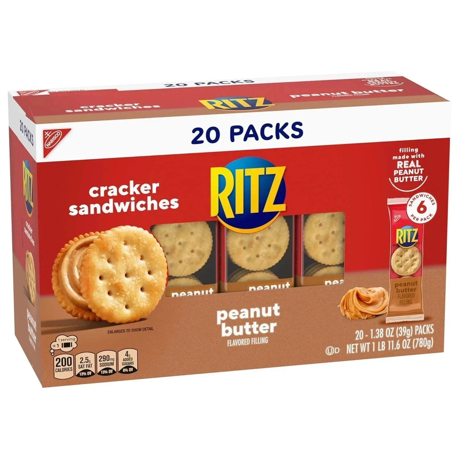 RITZ Peanut Butter Sandwich Crackers 20 Packs Lunch Snack Crackers