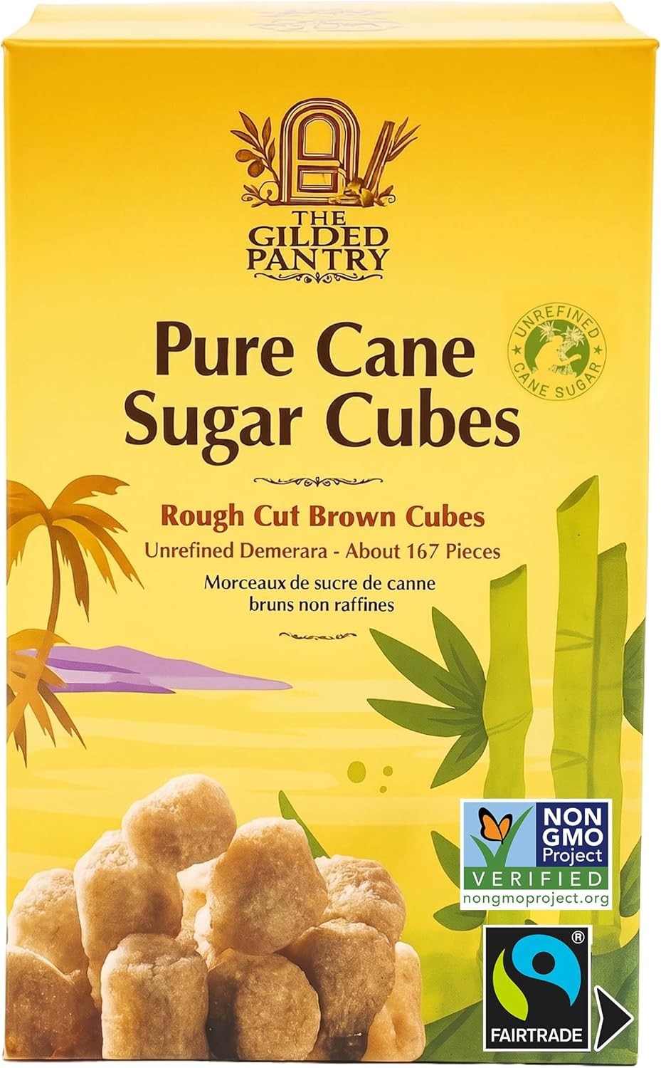 Demerara Brown Sugar Cubes – Rough Cut, Unrefined Cane Sugar Lumps – Fair Trade