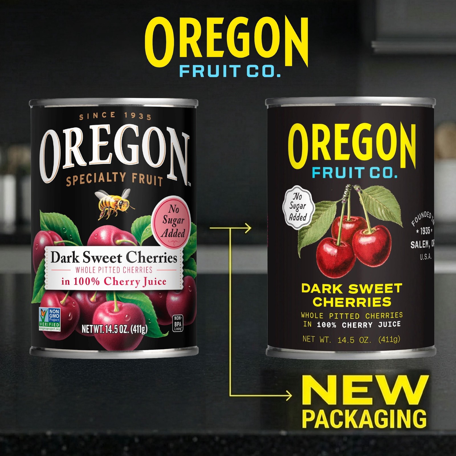 Oregon Fruit Co. Dark Sweet Cherries in 100%Cherry Juice, No Sugar Added,14.5oz