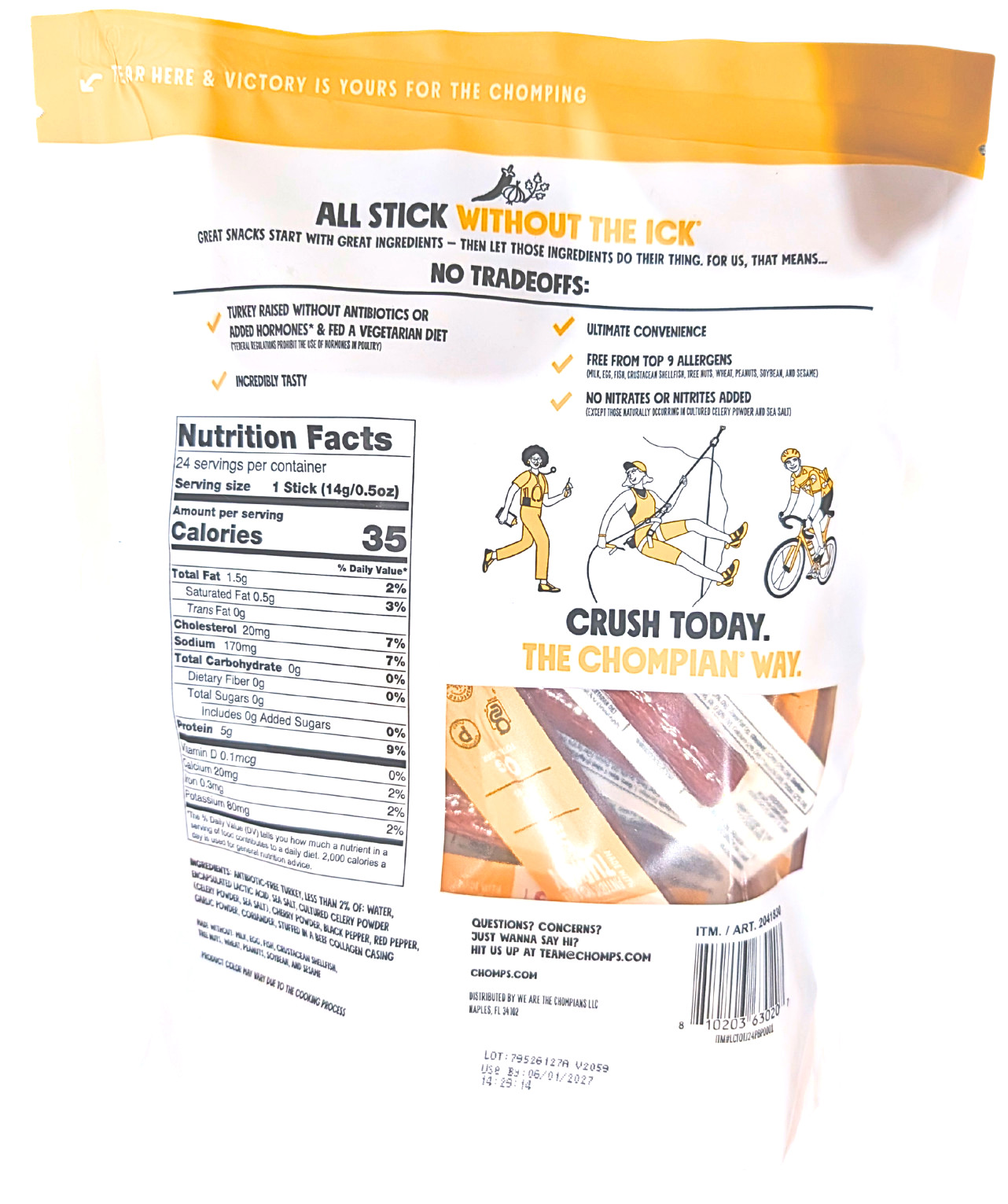 Chomps Turkey Chomplings Mini Meat Sticks 12 Oz 24-Count EXP 06/2027