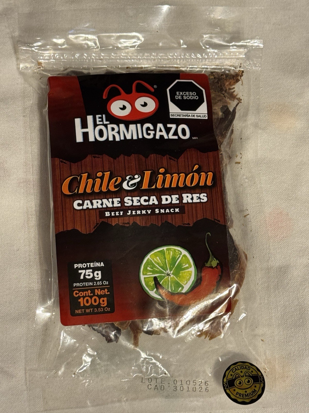 El Hormigazo Chile & Limón Carne Seca de Res Beef Jerky, Chile & Lime 100g