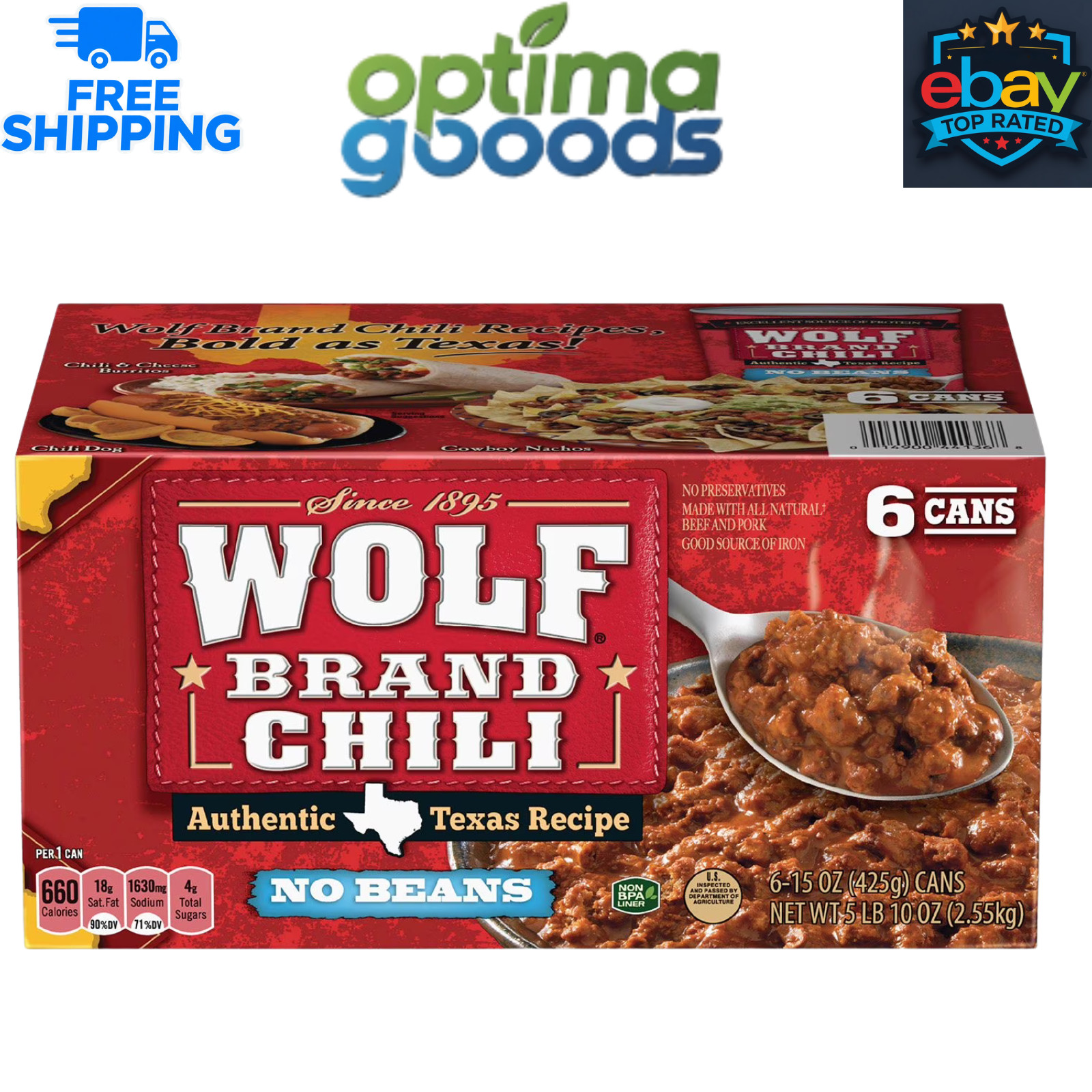 Wolf Brand «No Bean» Chili, 15 oz. Cans, 6 Pack – Hearty & Flavorful Chili
