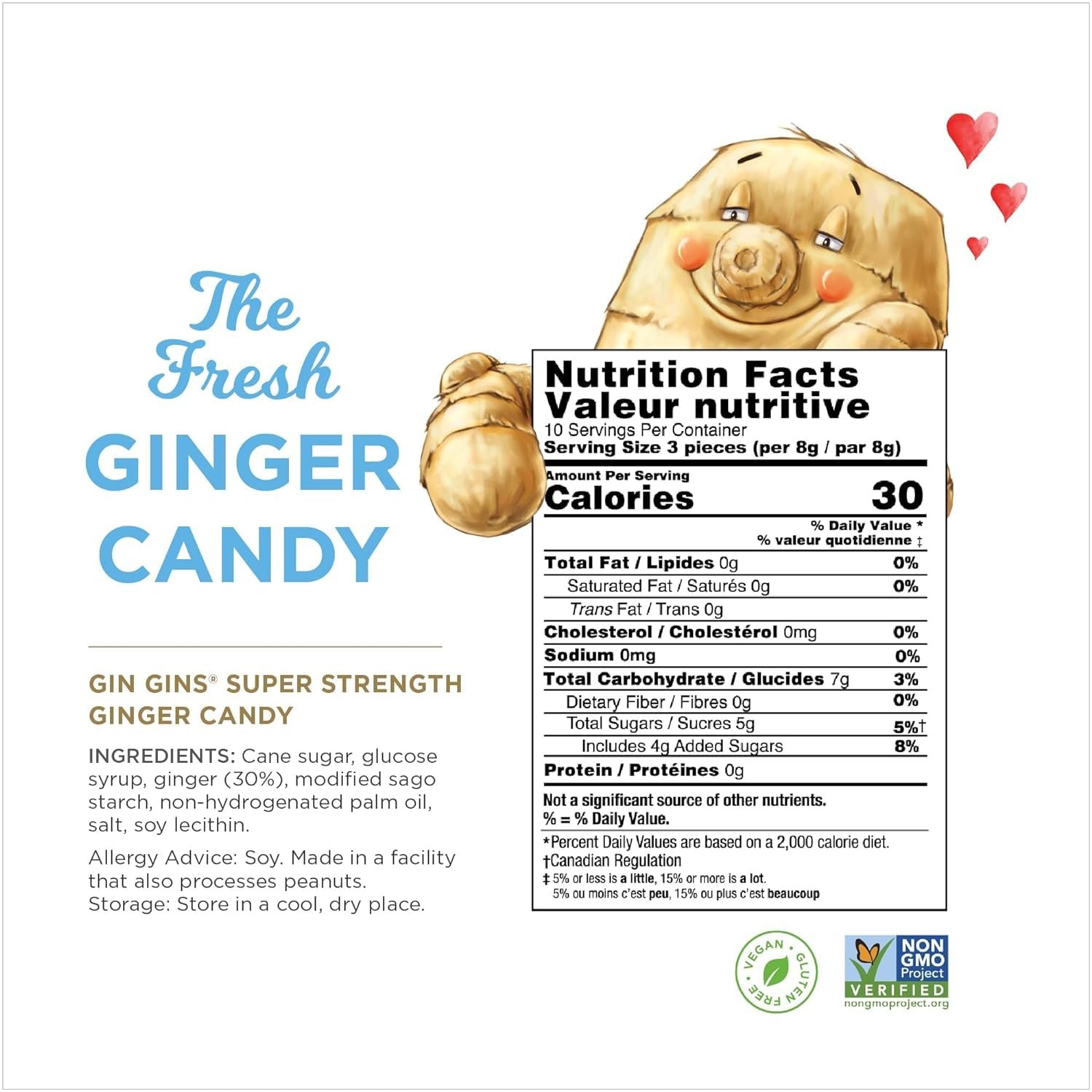 GIN GINS Super Strength Ginger Candy Made w/ Fresh 3 Ounce (Pack of 1), Brown