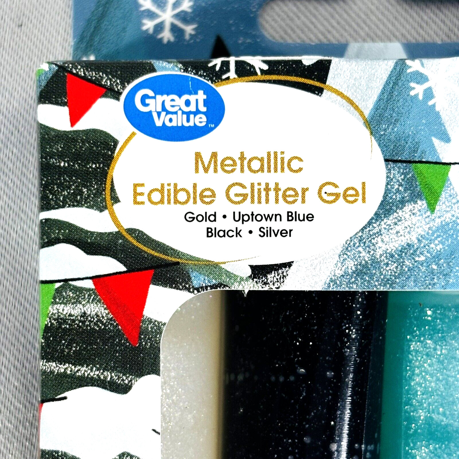 Metallic Edible Glitter Gel Gold Blue Black Silver Baking Decorating Cookie 3pkg