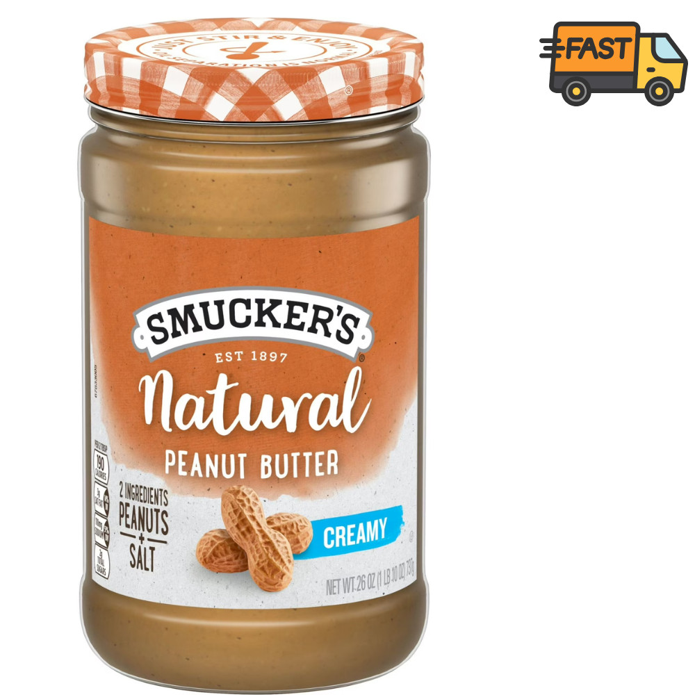 Smucker’s Natural Creamy Peanut Butter 26 oz Jar Protein Rich Spread