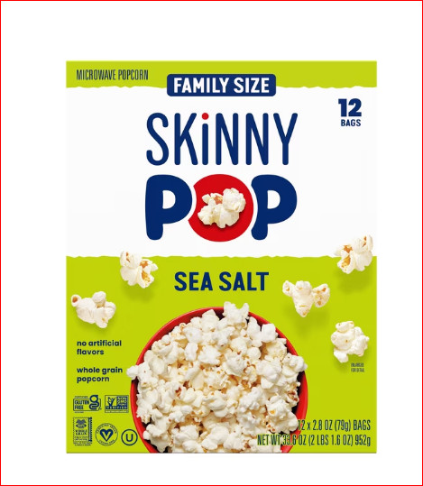 SkinnyPop Gluten-Free Sea Salt Microwave Popcorn Snack Multipack, 2.8 oz (12 cou