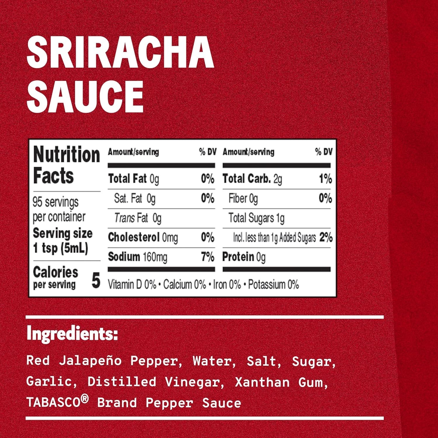 TABASCO Brand Sriracha Sauce, Medium Hot Sauce, Easy-to-Squeeze Bottle, 20 Oz