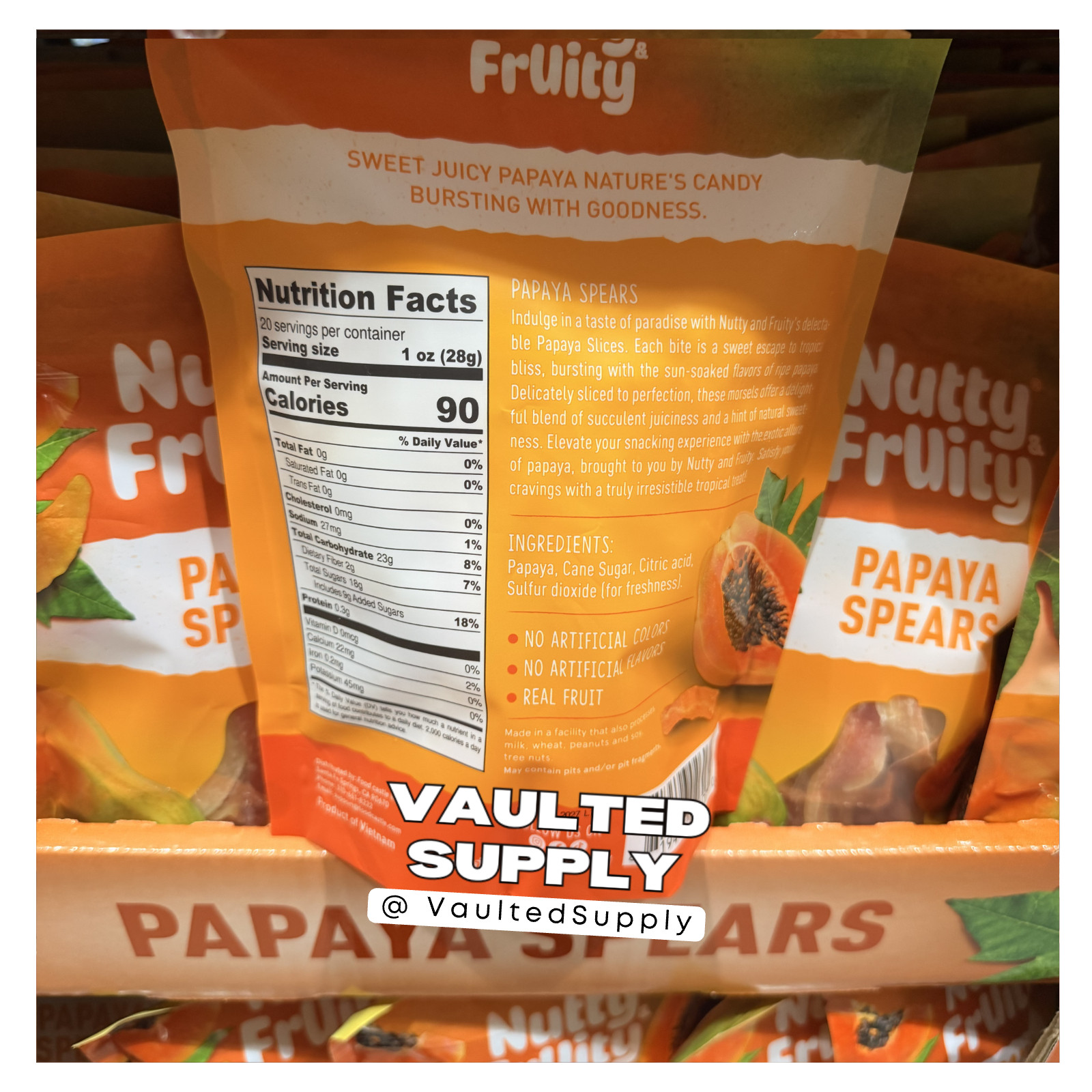 Nutty & Fruity Papaya Slices 20oz 2 Pack Dried Papaya Spears Tropical Snack