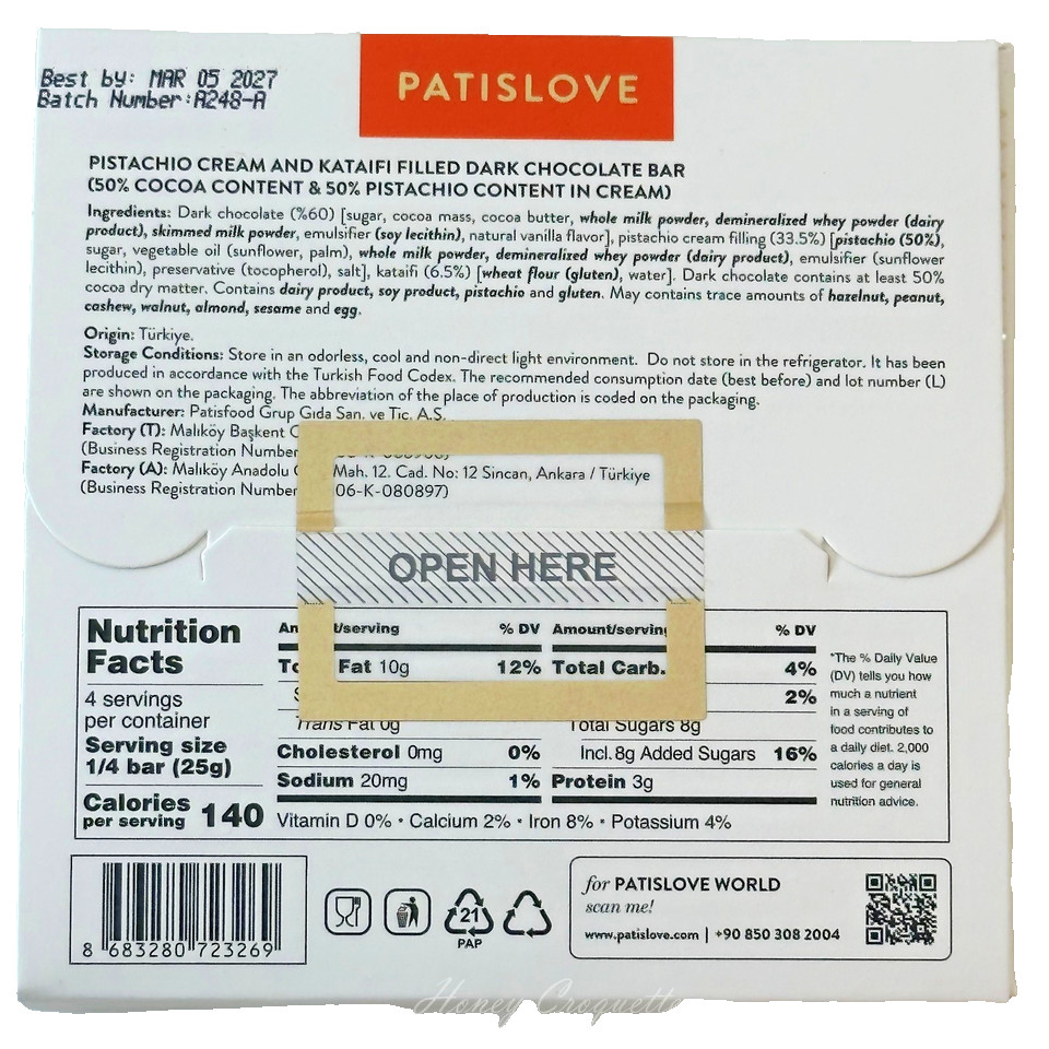 12 Pack Trader Joe’s Patislove Pistachio Dark Chocolate Dubai Style 3.52 Oz Each