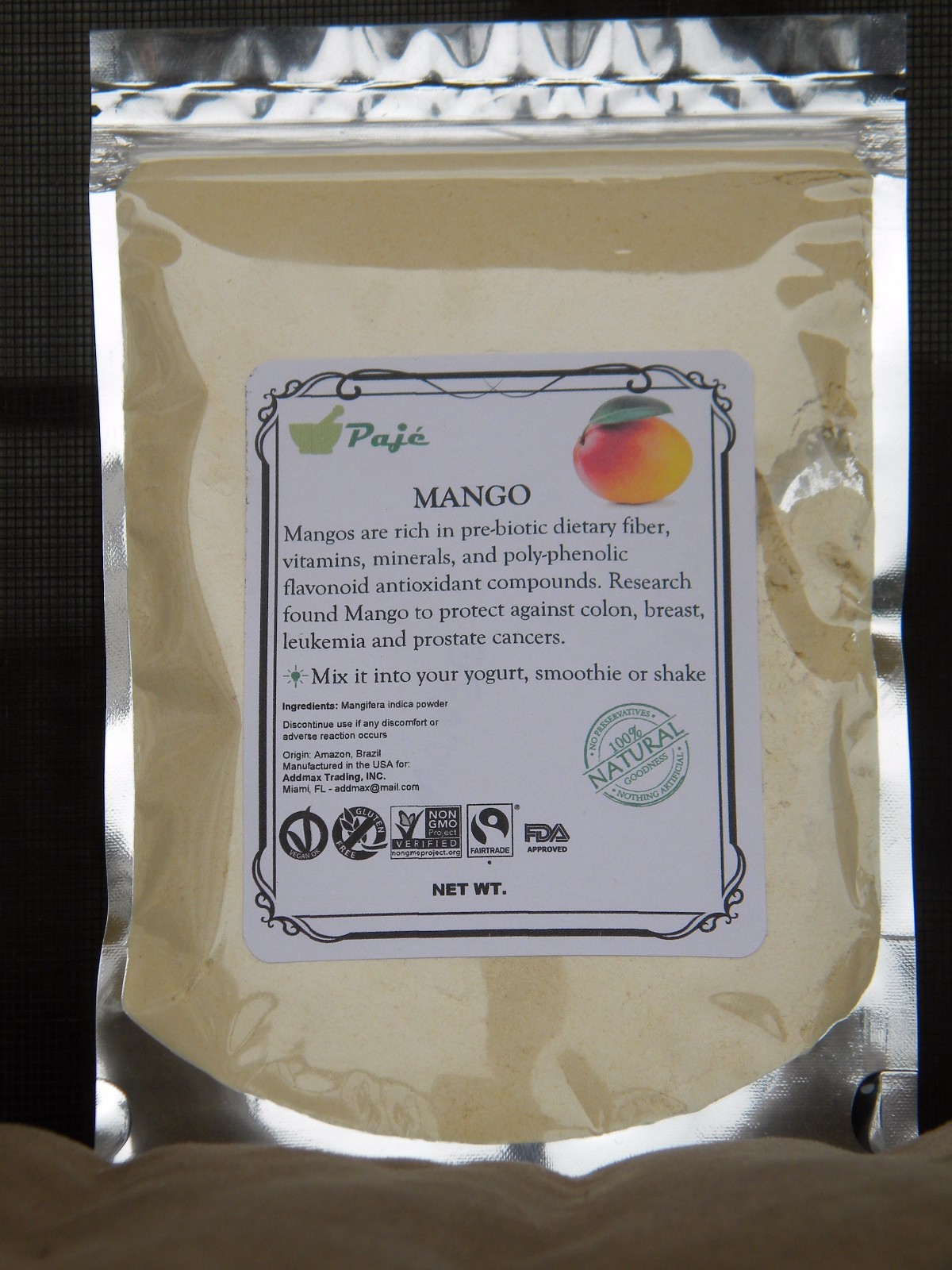MANGO fruit powder 8oz 1/2lb PAJE ANTIOXIDANT , CLEAR SKIN, SUGAR control
