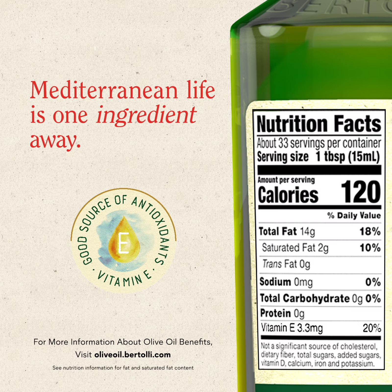 Bertolli Extra Virgin Olive Oil, Rich Taste, First Cold Pressed, Contains Polyph