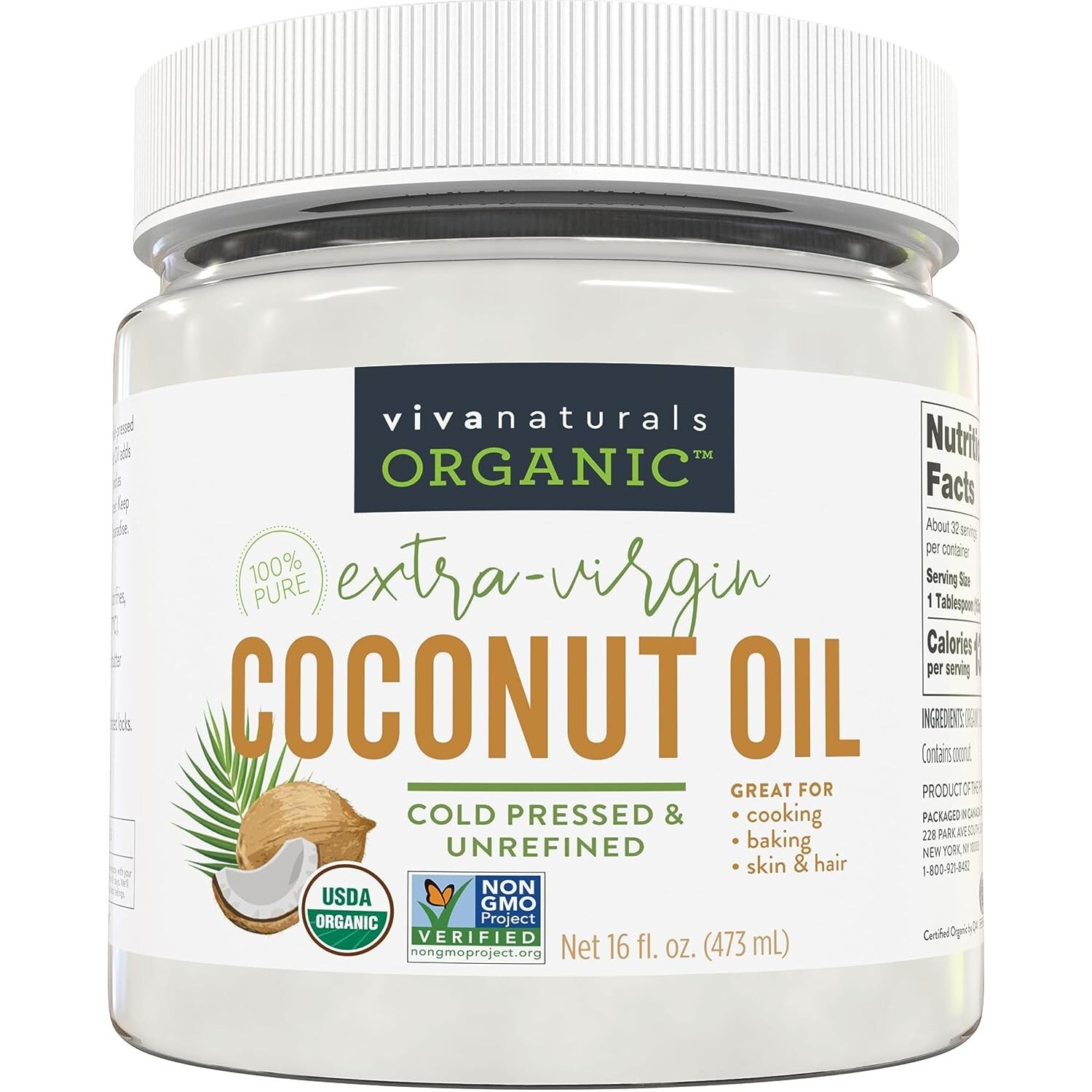 Viva Naturals Organic Coconut Oil, Cold-Pressed Natural Hair /Skin Cooking Oil