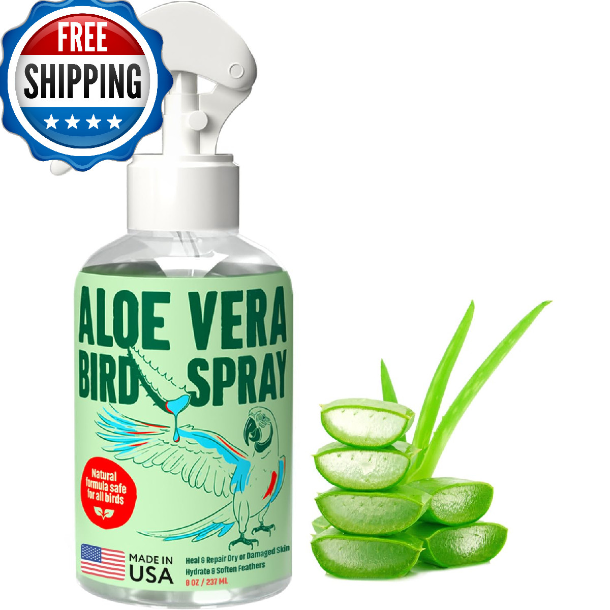 Samorillo Aloe Vera Bird Spray – 8.5oz/251mL – [Made in USA] – Non-Toxic Bird Ba