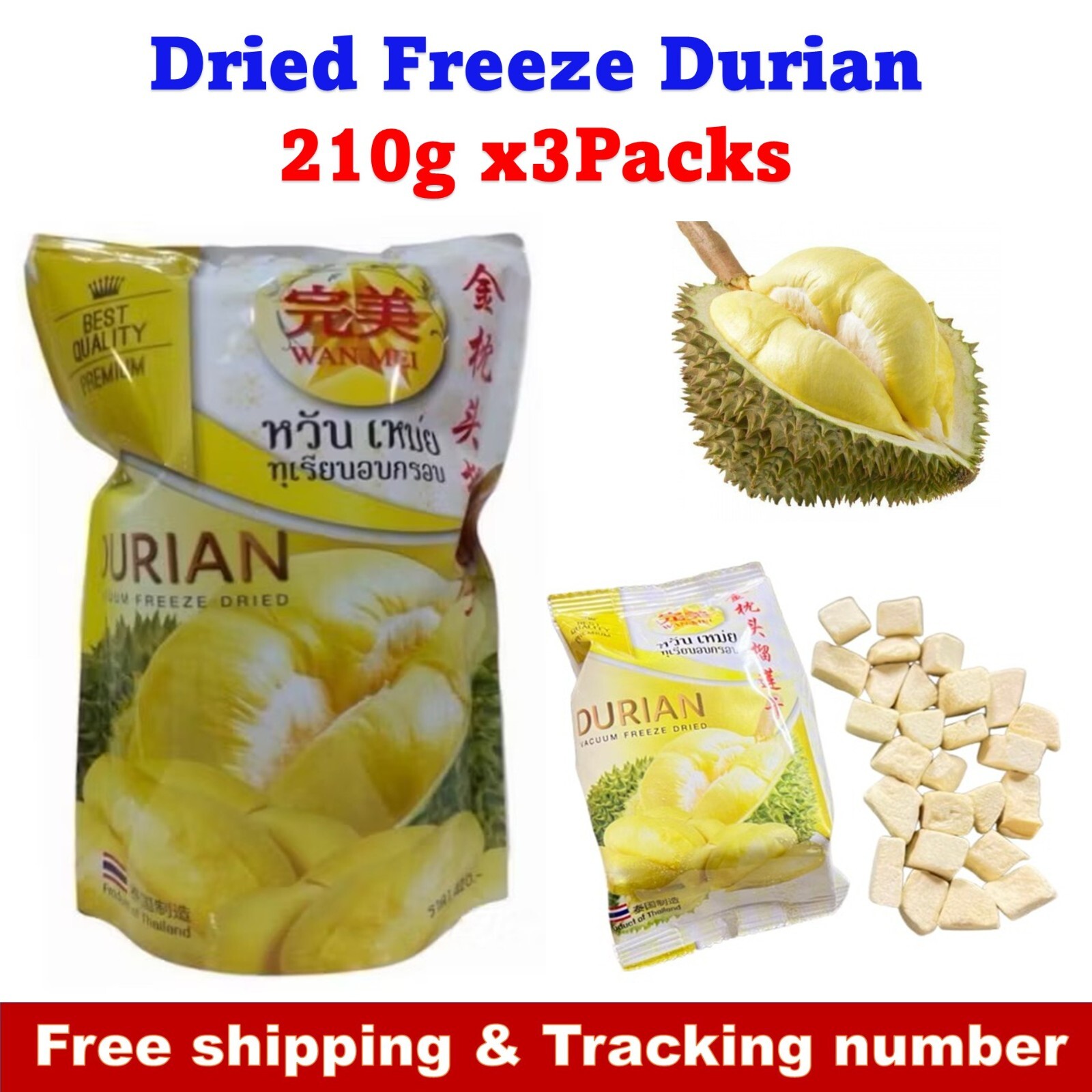630g Freeze Dried Durian Monthong 100% Natural Healthy Snack King of Thai Fruits