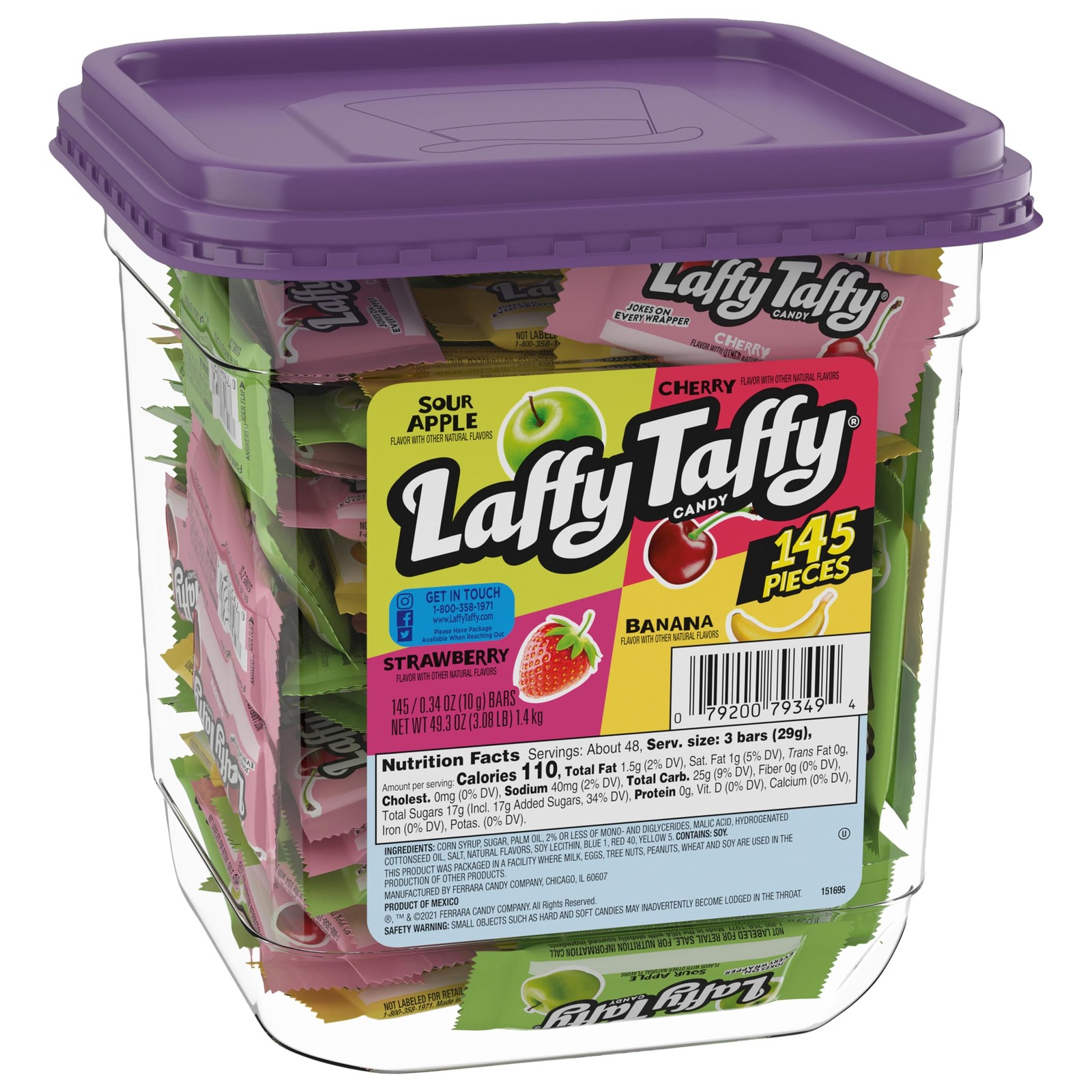Laffy Taffy Candy, Assorted Fruit Flavored Taffy Candy, Sour Apple, Cherry, S…