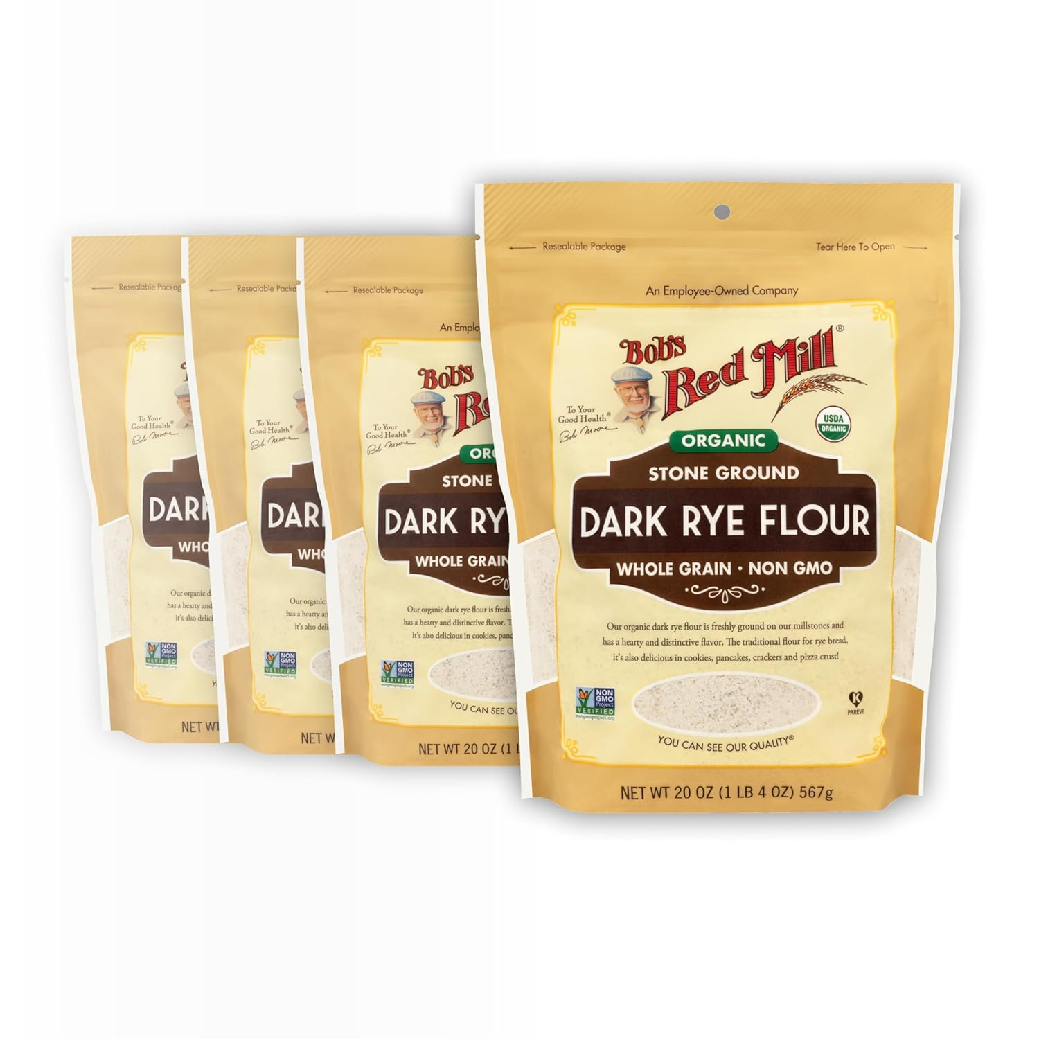 Organic Dark Rye Flour, 20Oz (Pack of 4) – Non GMO, Whole Grain, Vegan, Kosher