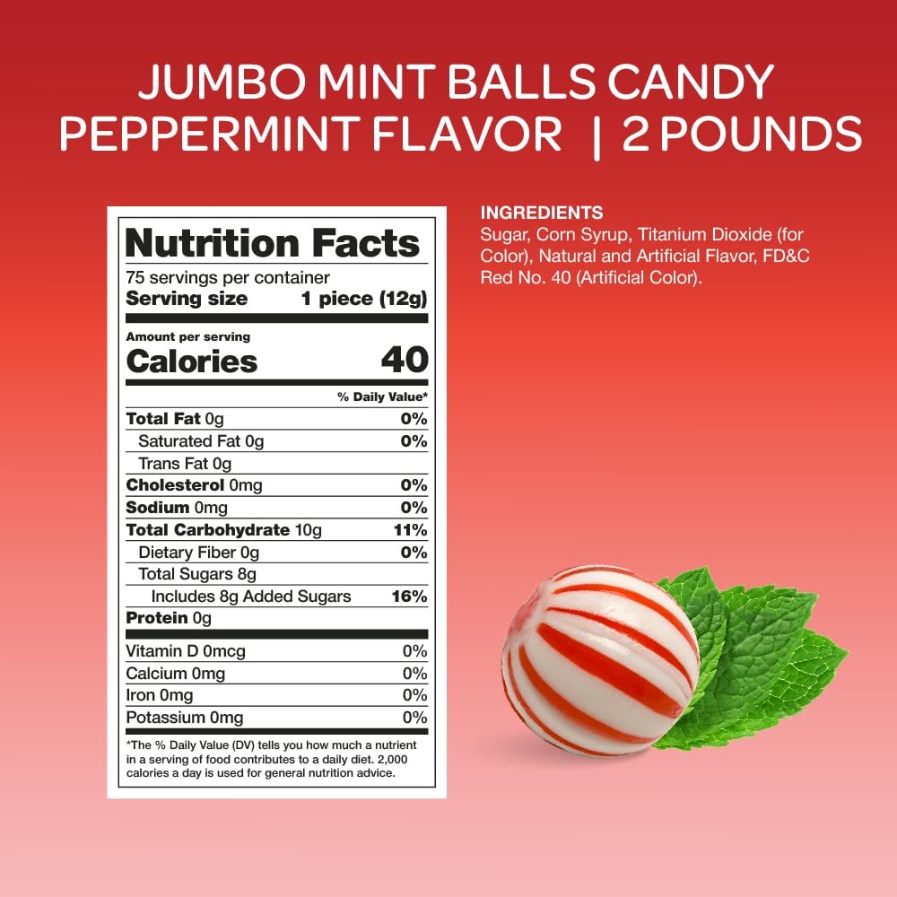 Jumbo Mint Balls, Peppermint Candy Individually 32 Ounce (Pack of 1), clear