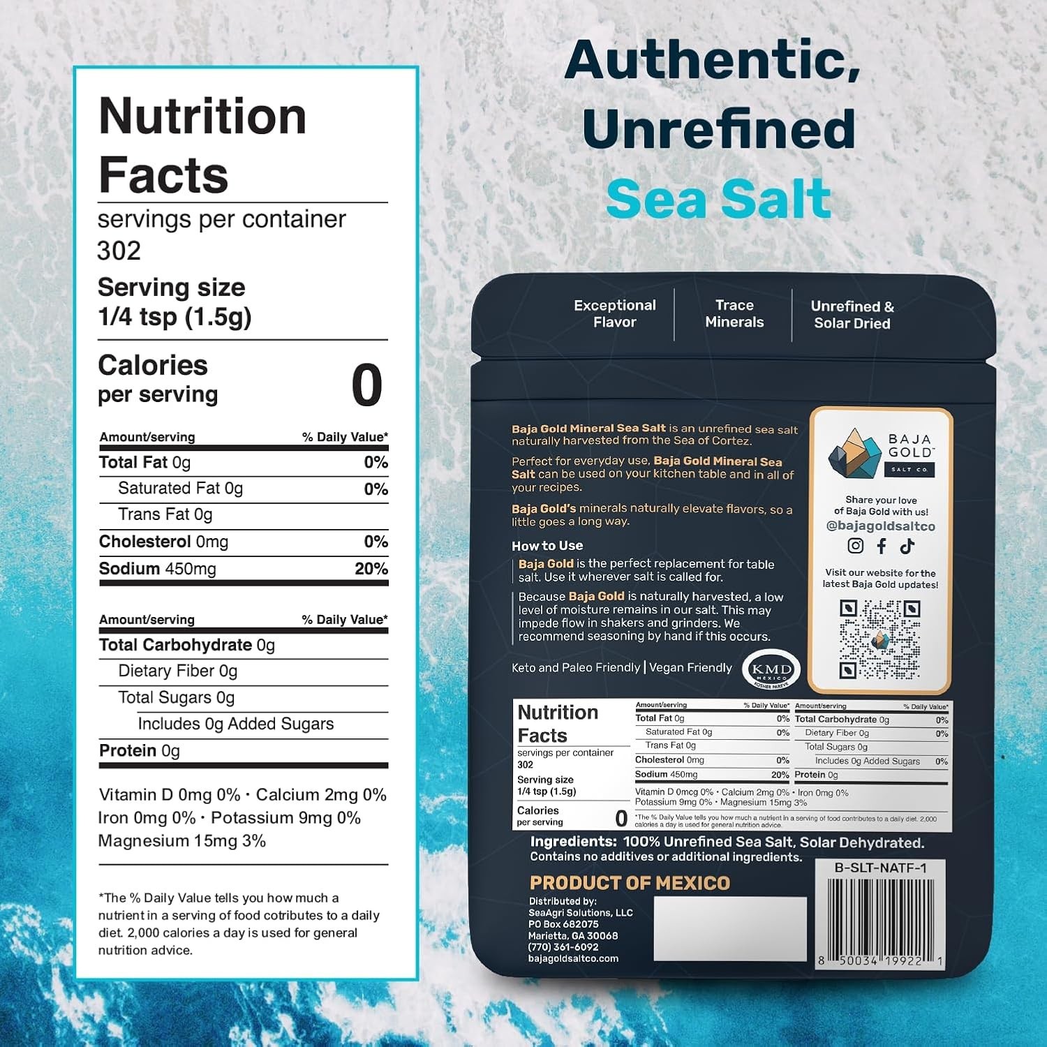 Natural Grain Mineral Sea Salt – 1 lb Lower Sodium Resealable Bag, Keto-Friendly
