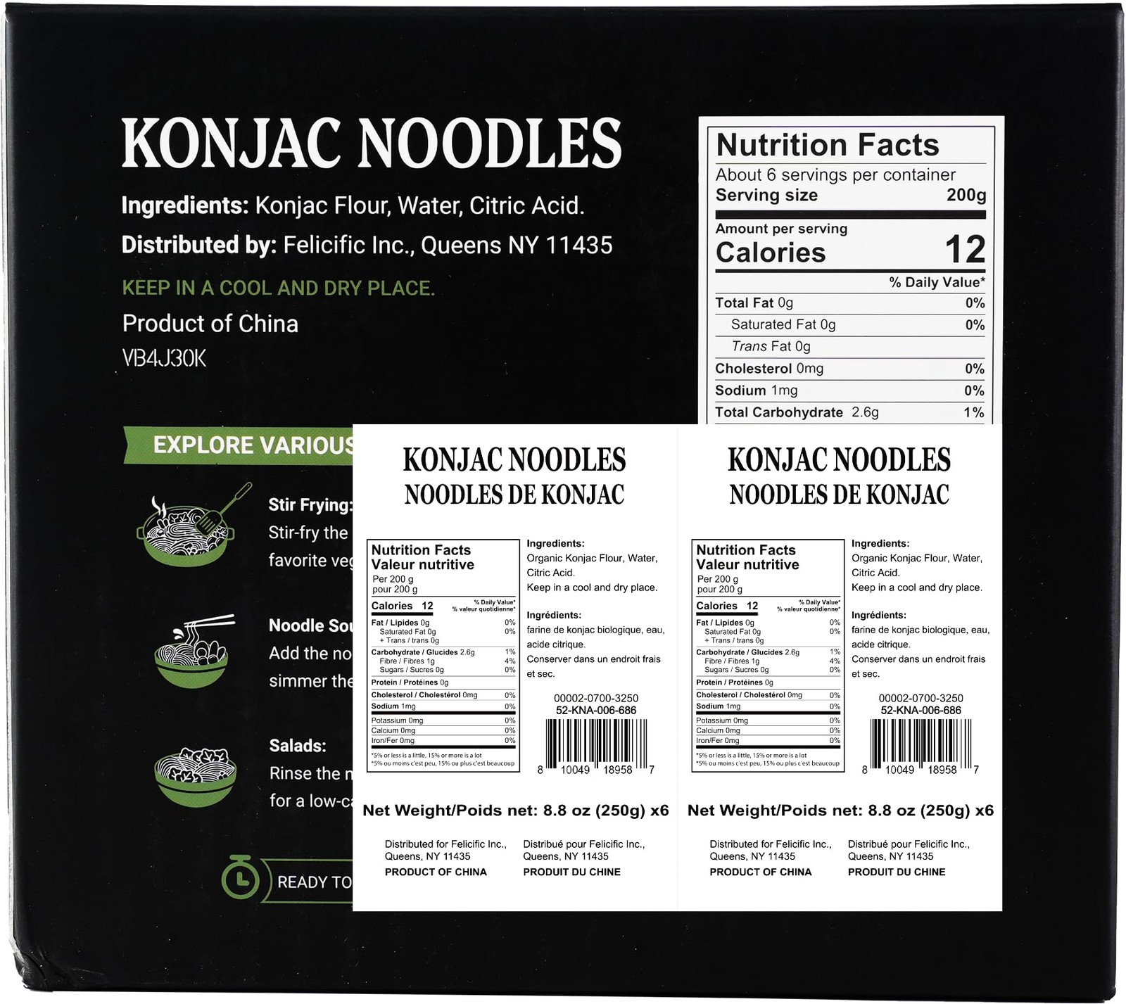 52USA Konjac Shirataki Noodle, Angel Hair, Low Carb Pasta 52.8 Oz 1500 g, Ket…