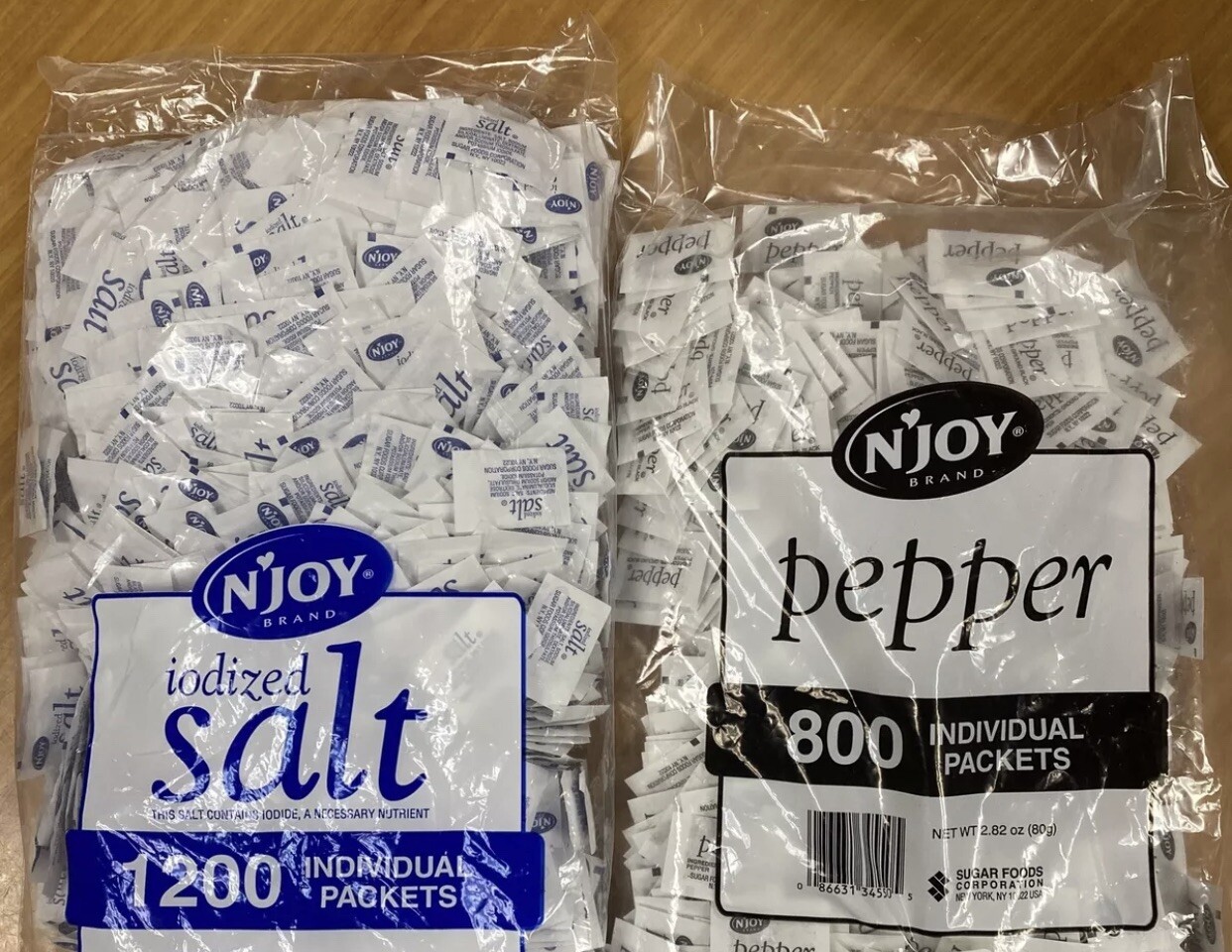 N’JOY Iodized **3 Bags*Salt & **3 Bags*Pepper – Salt 3,600 ct., Pepper 2,400 ct.
