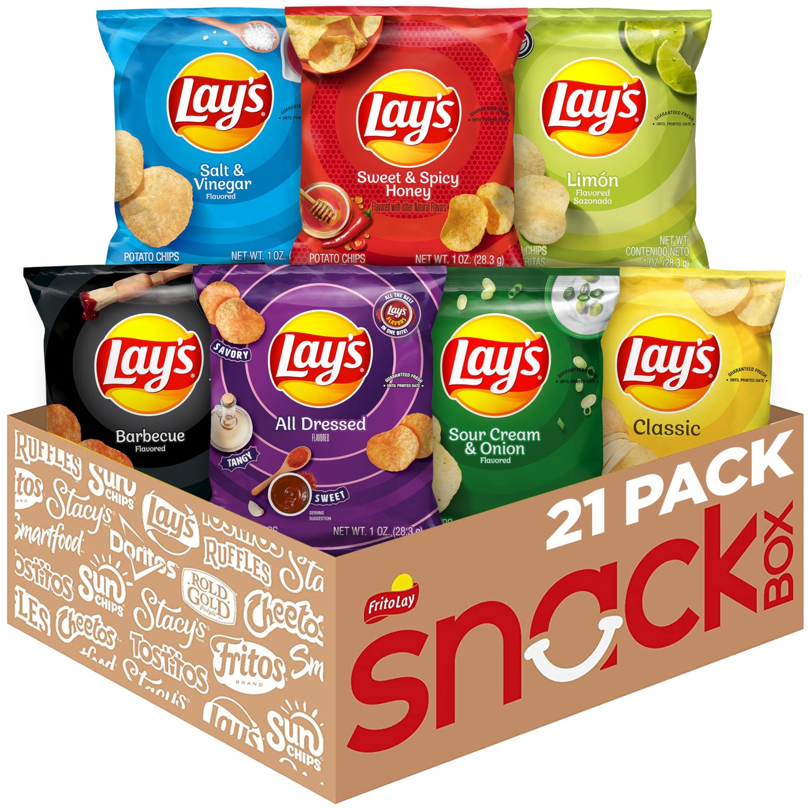 Lay’s Potato Chips Variety Pack, 1 oz Bags, (21 Pack) 21 Count (Pack of 1)