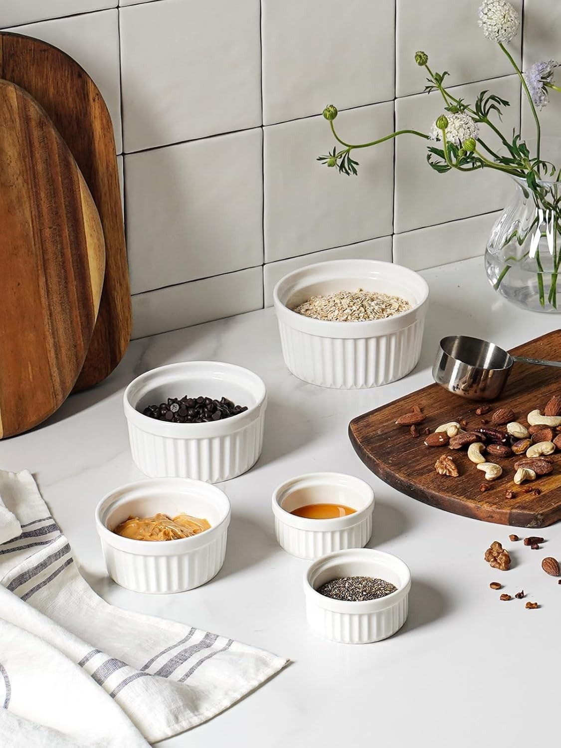 Stylish White Souffle Dishes, 2 Oz Ceramic Sauce Cups for Charcuterie Boards