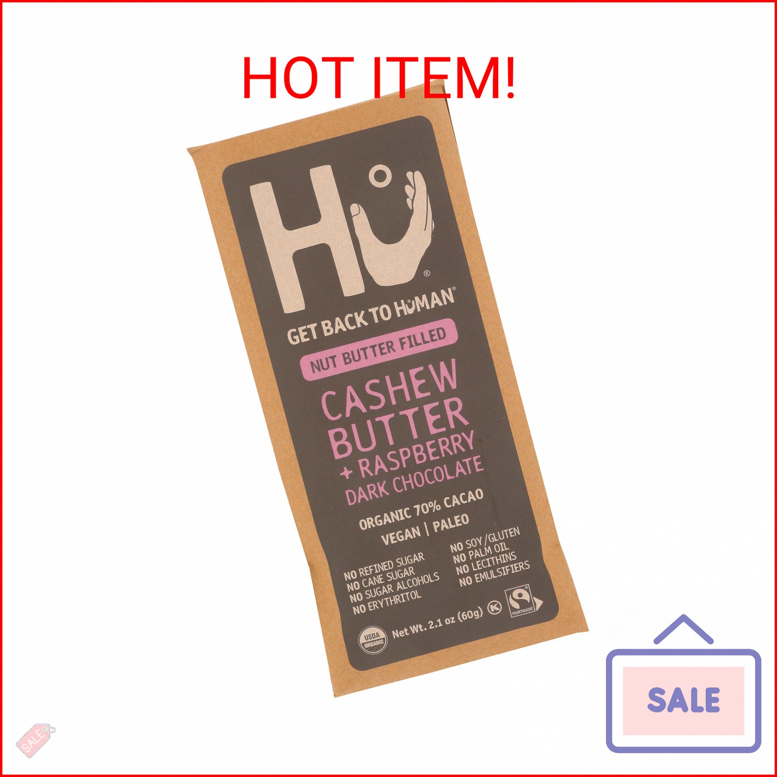 Hu Kitchen Organic Raspberry Cashew Butter Chocolate Bar, 2.1 OZ