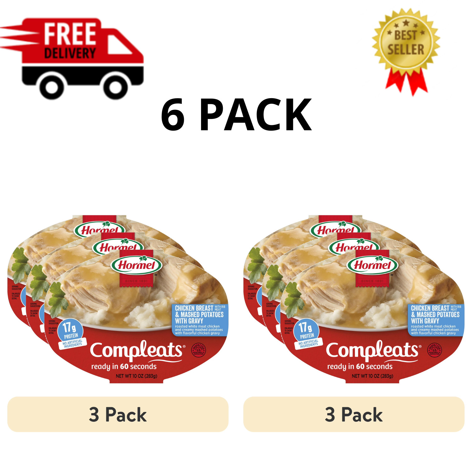 HORMEL COMPLEATS Chicken Breast Gravy Mashed Potatoes 10oz 6 Pack