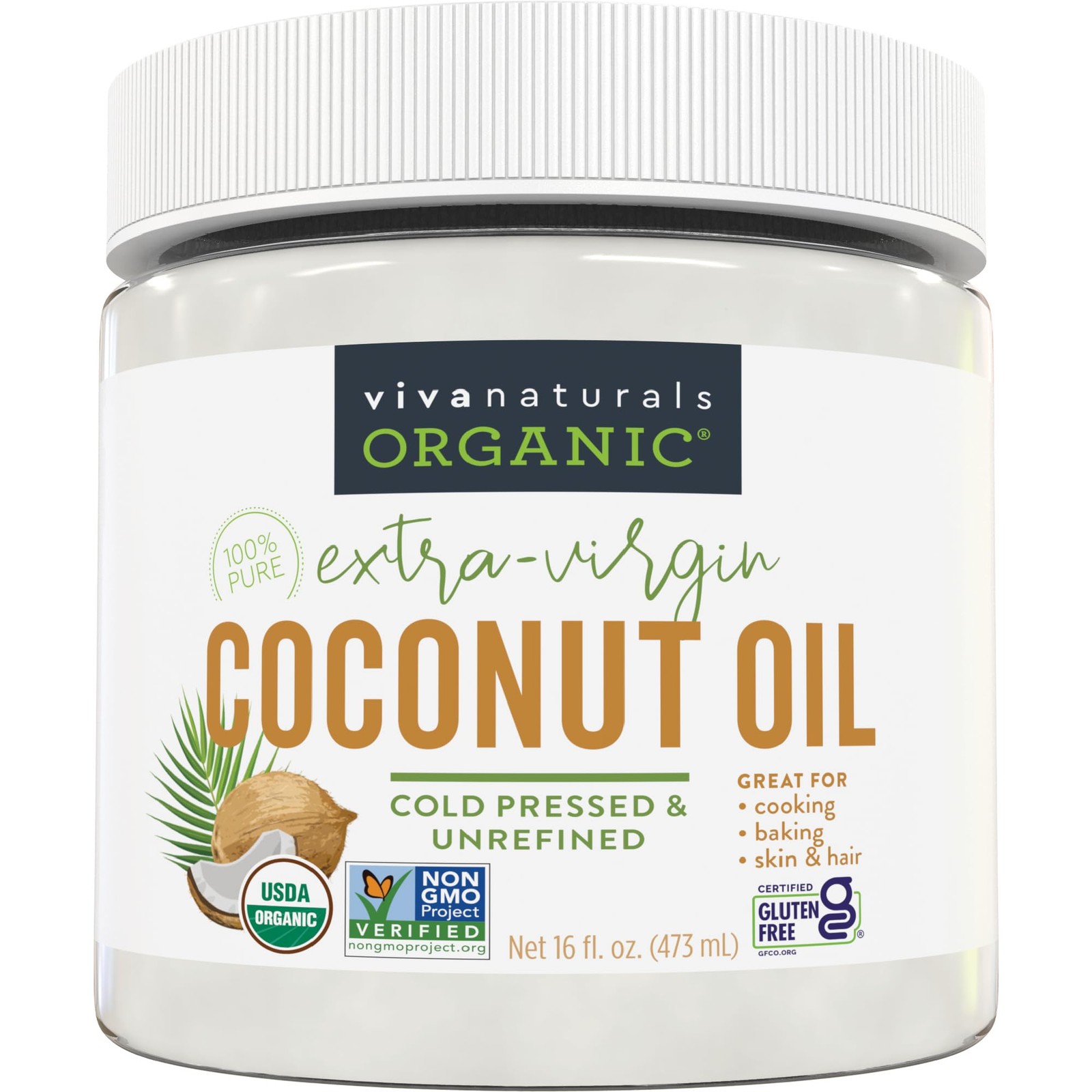 Viva Naturals Organic Coconut Oil, 16 fl oz – Unrefined, 16 Fl Oz (Pack of 1)