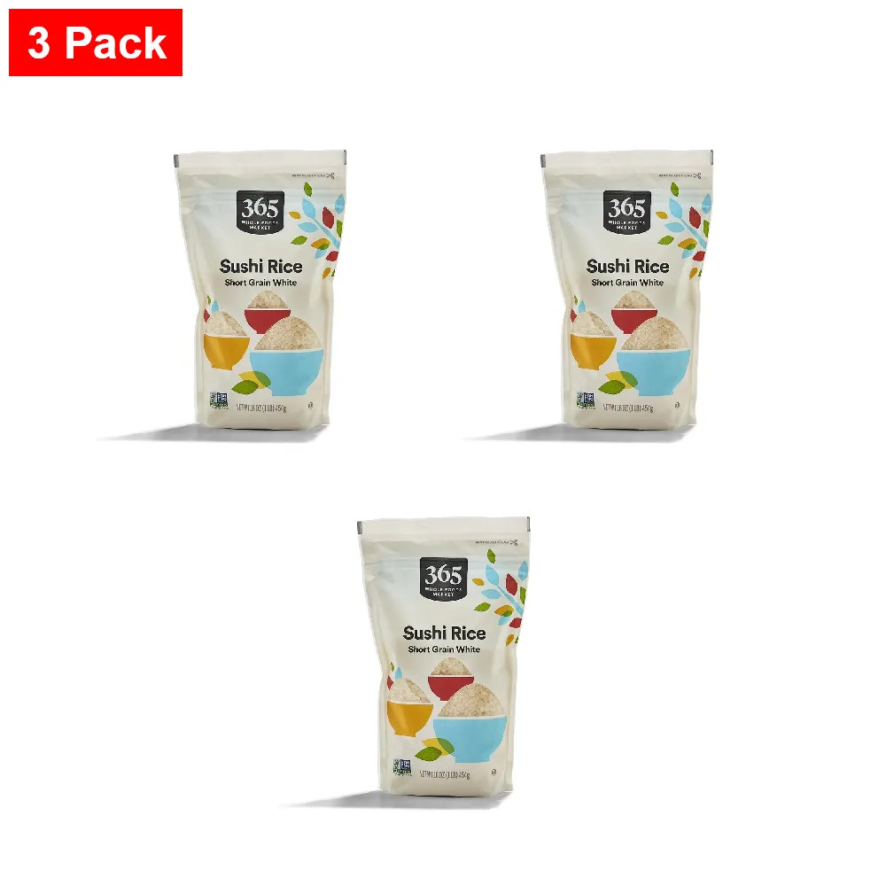 365 By WFM, Short Grain White Sushi Rice, 16 Ounce – 3 Pack