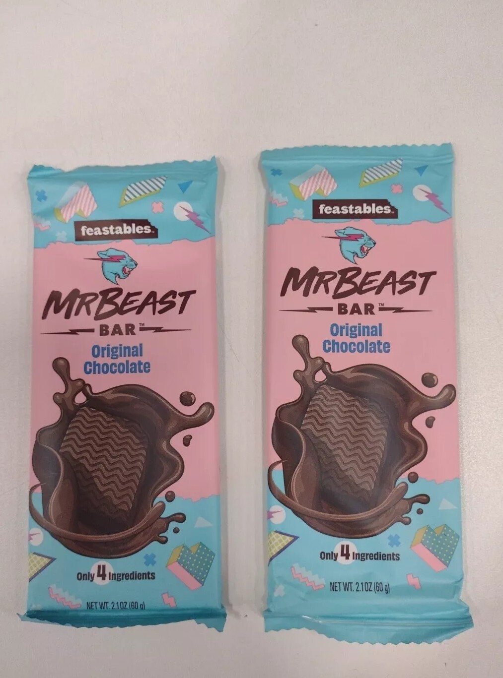 Rare Discountinued 2 Pack Mr Beast Bar Feastables ORIGINAL CHOCOLATE Bar 2.1 oz