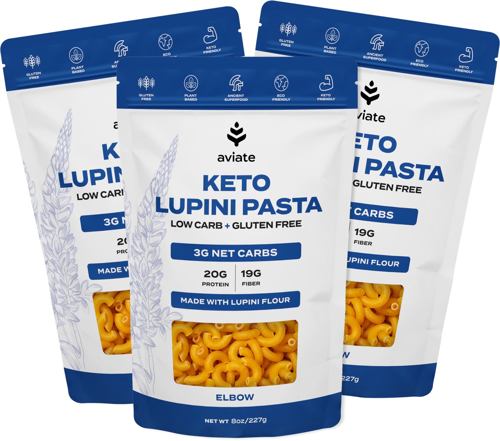 Keto Pasta Elbows – Low Carb (3g Net) Lupini Noodles, High Protein (20g), Glu…