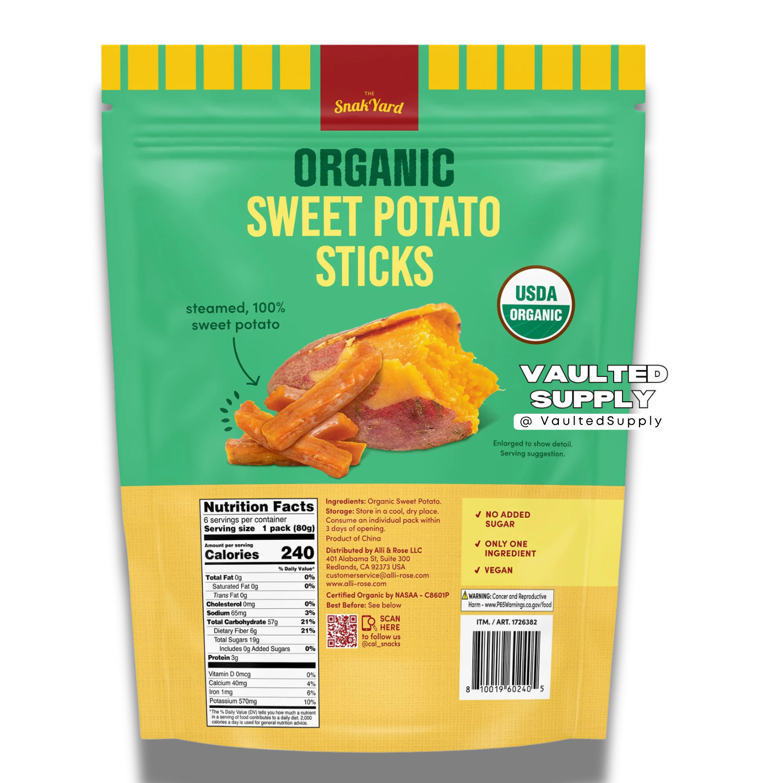 2-PACK The SnakYard Organic Sweet Potato Sticks 17 Oz (6 count) each pack