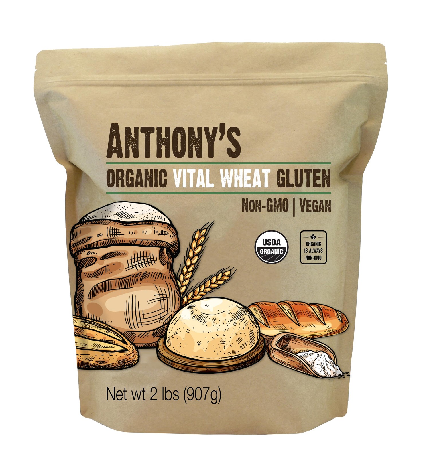 Anthony’s Organic Vital Wheat Gluten, 2 lb, High in Protein, Vegan, Non GMO, …