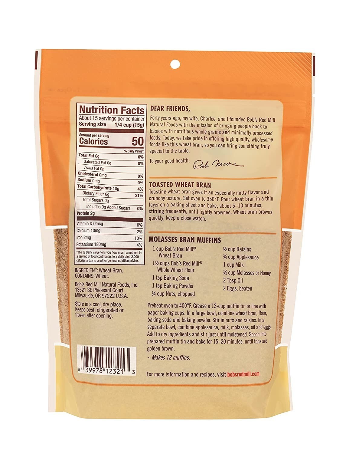 Bob’s Red Mill Wheat Bran, 8oz (Pack of 1) – Non GMO, Vegan, Kosher