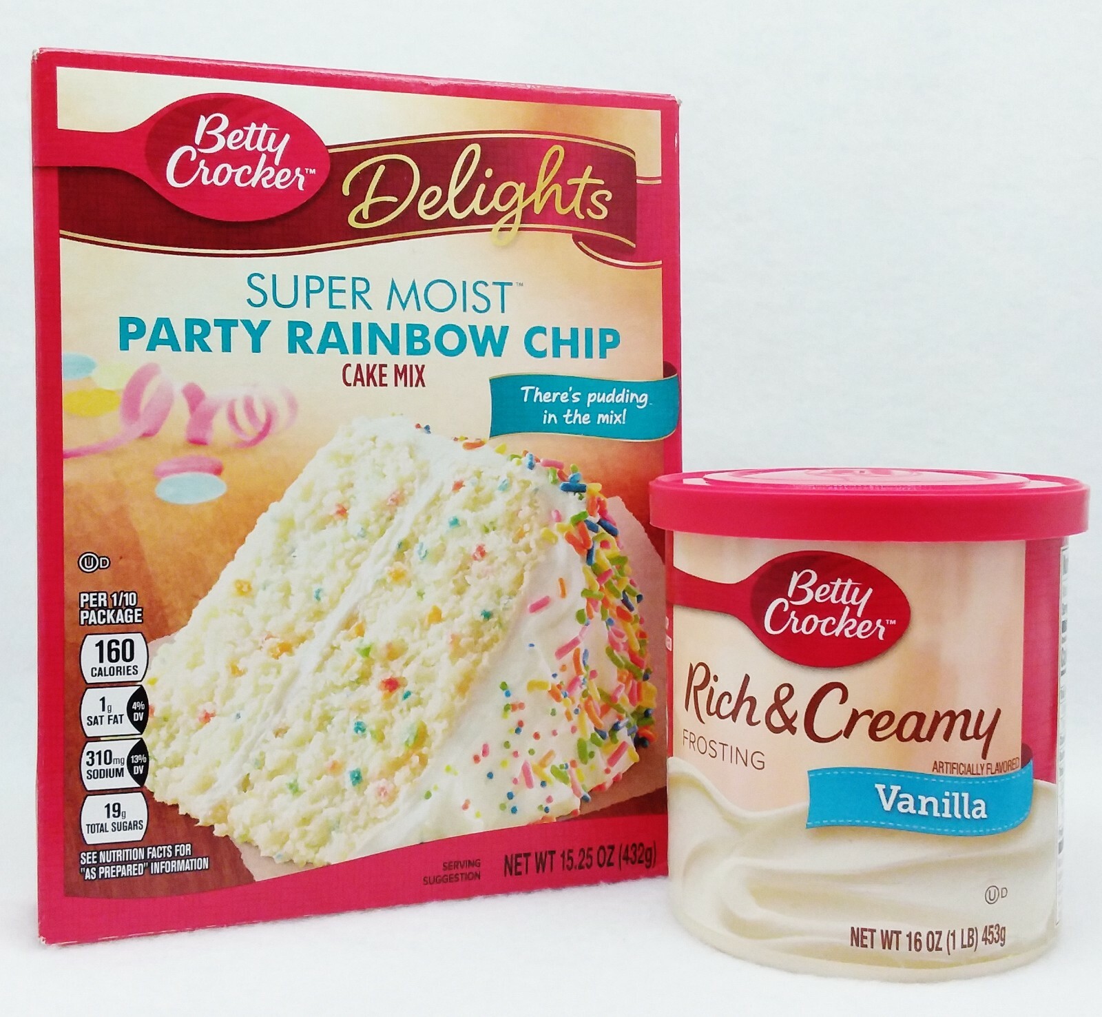Betty Crocker Super Moist PARTY RAINBOW CHIP Cake Mix & VANILLA Frosting Set