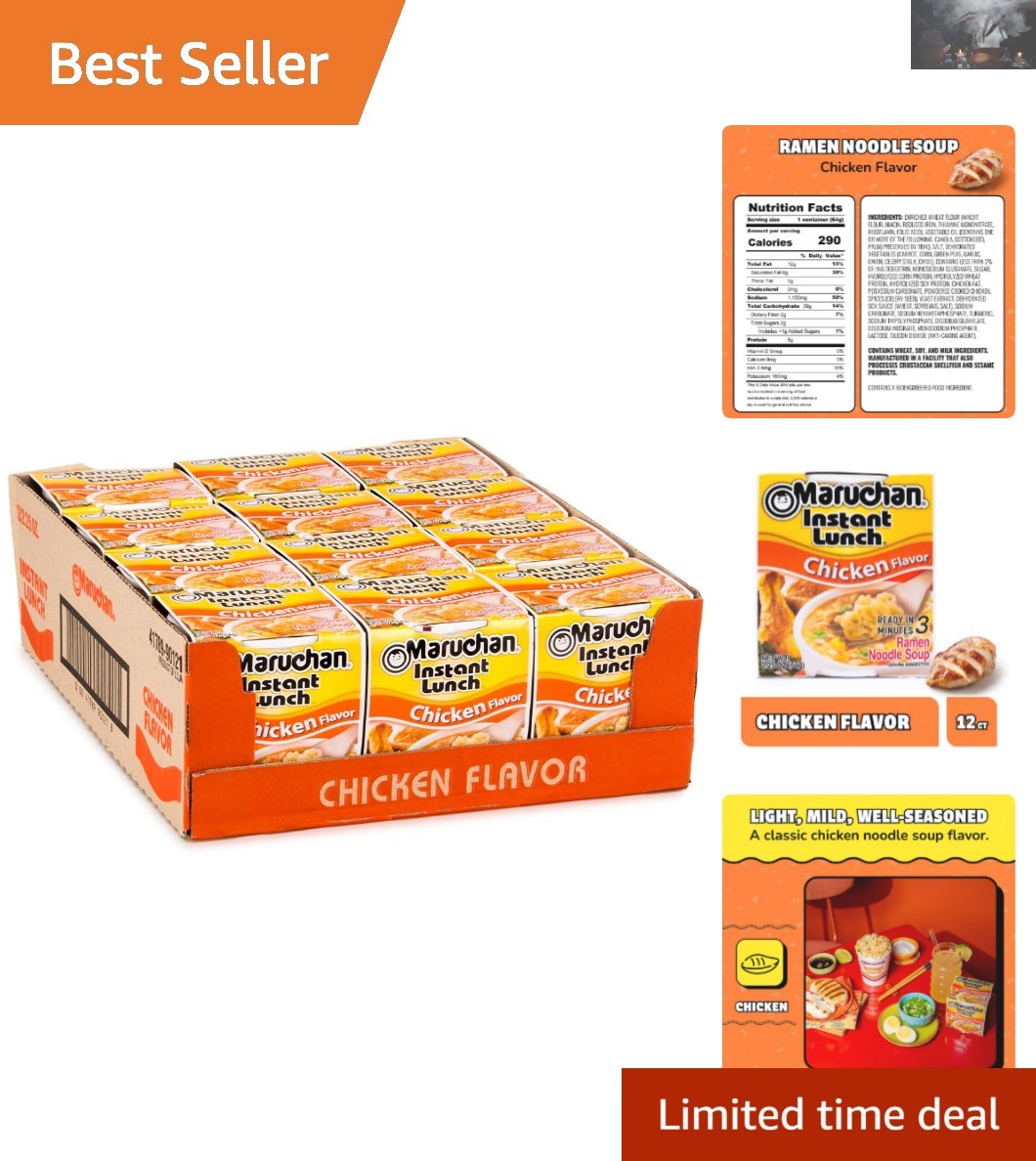 Quick and Easy Chicken Flavor Instant Soup Cups – Pack of 12, Perfect for Travel