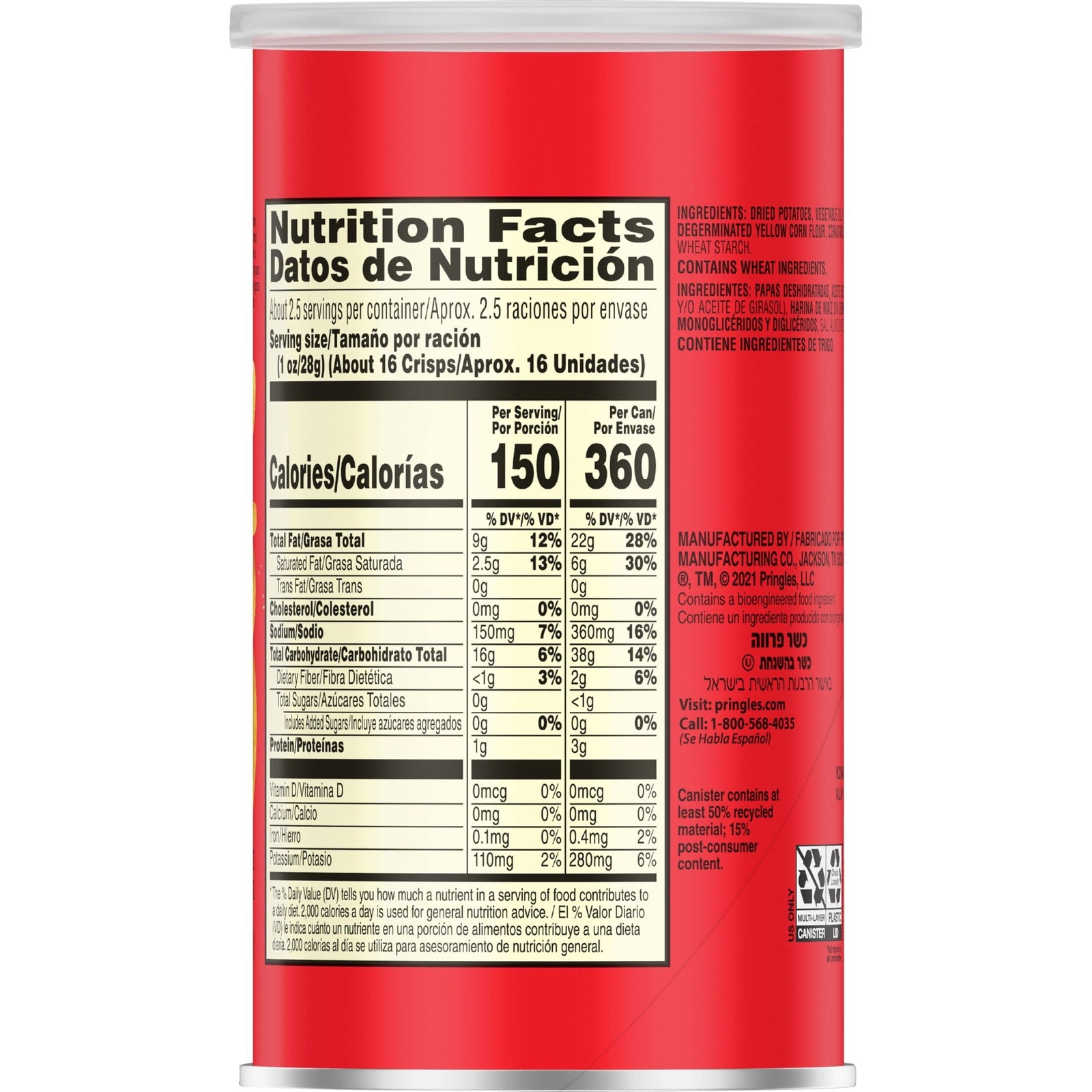 Pringles Potato Crisps Chips, Original, 2.3oz (12 Count)