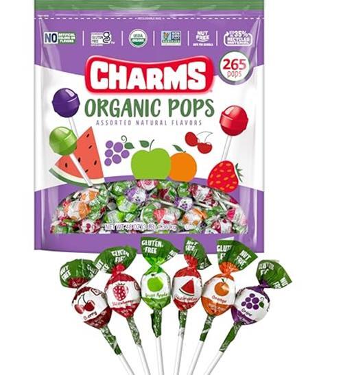 Charms Organic Pops (265 Count) – USDA Organic Fruit Candy Lollipops Made with